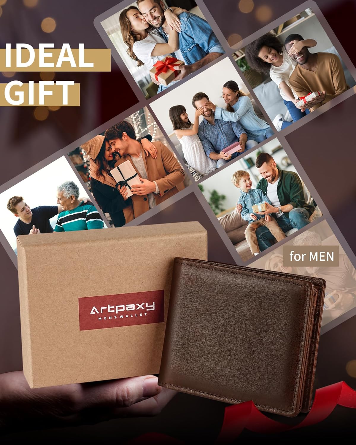 Mens Wallet Bifold Genuine Leather RFID Blocking Wallet for Men with 2 ID Windows 11 Card Holders 2 cash pockets 1 Gift Box - Image 6