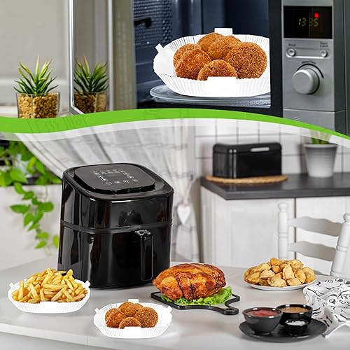 Miniatura 7 de FRESHNJOYY Forros de papel desechables para freidora de aire, 100 piezas de papel de cocina de pergamino blanco de 7.9 pulgadas, apto para cestas