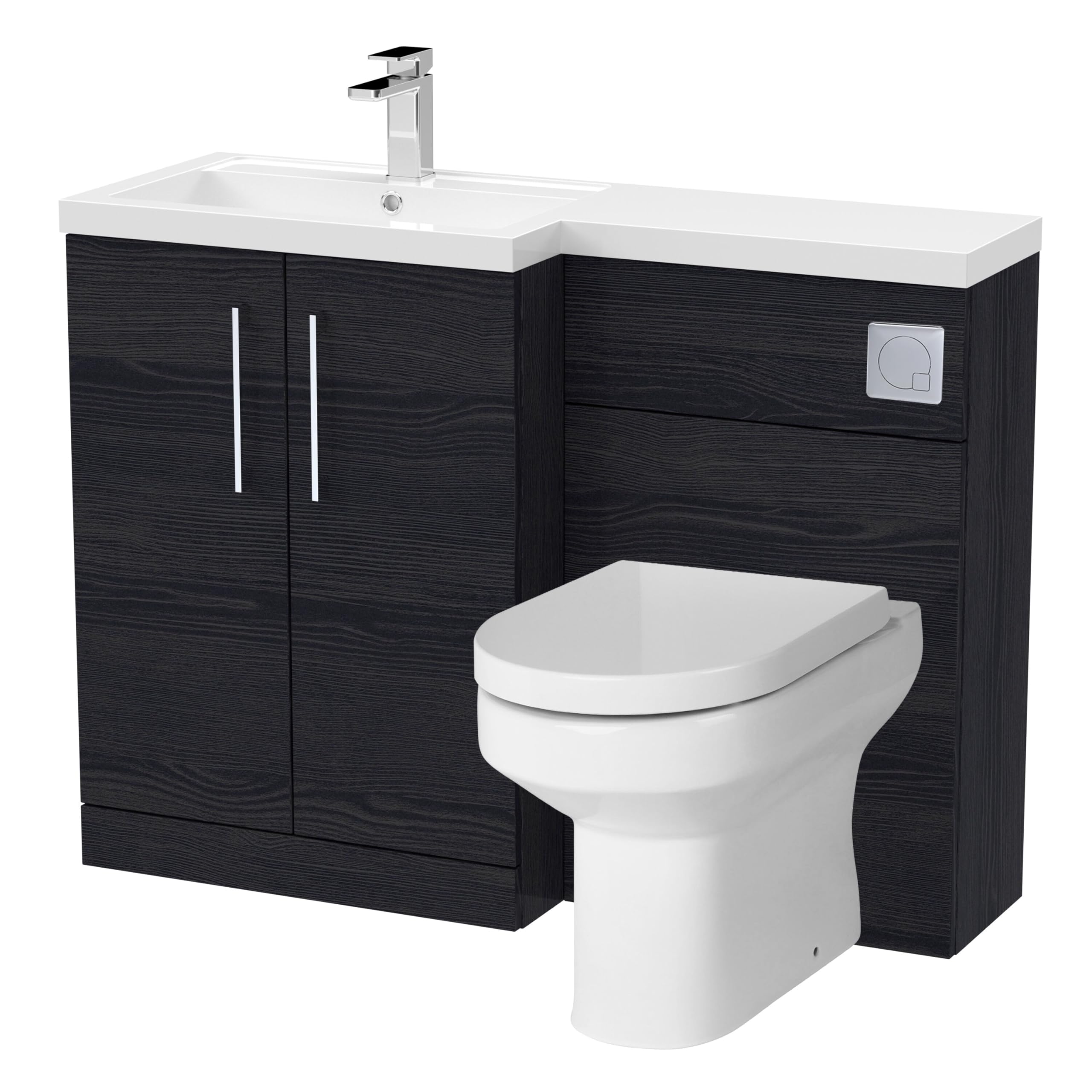 Balterley Level Bathroom Bundle Floor Standing Vanity Basin And Wc Unit With Pan, Seat And Cistern - Left Hand - Charcoal Woodgrain Black