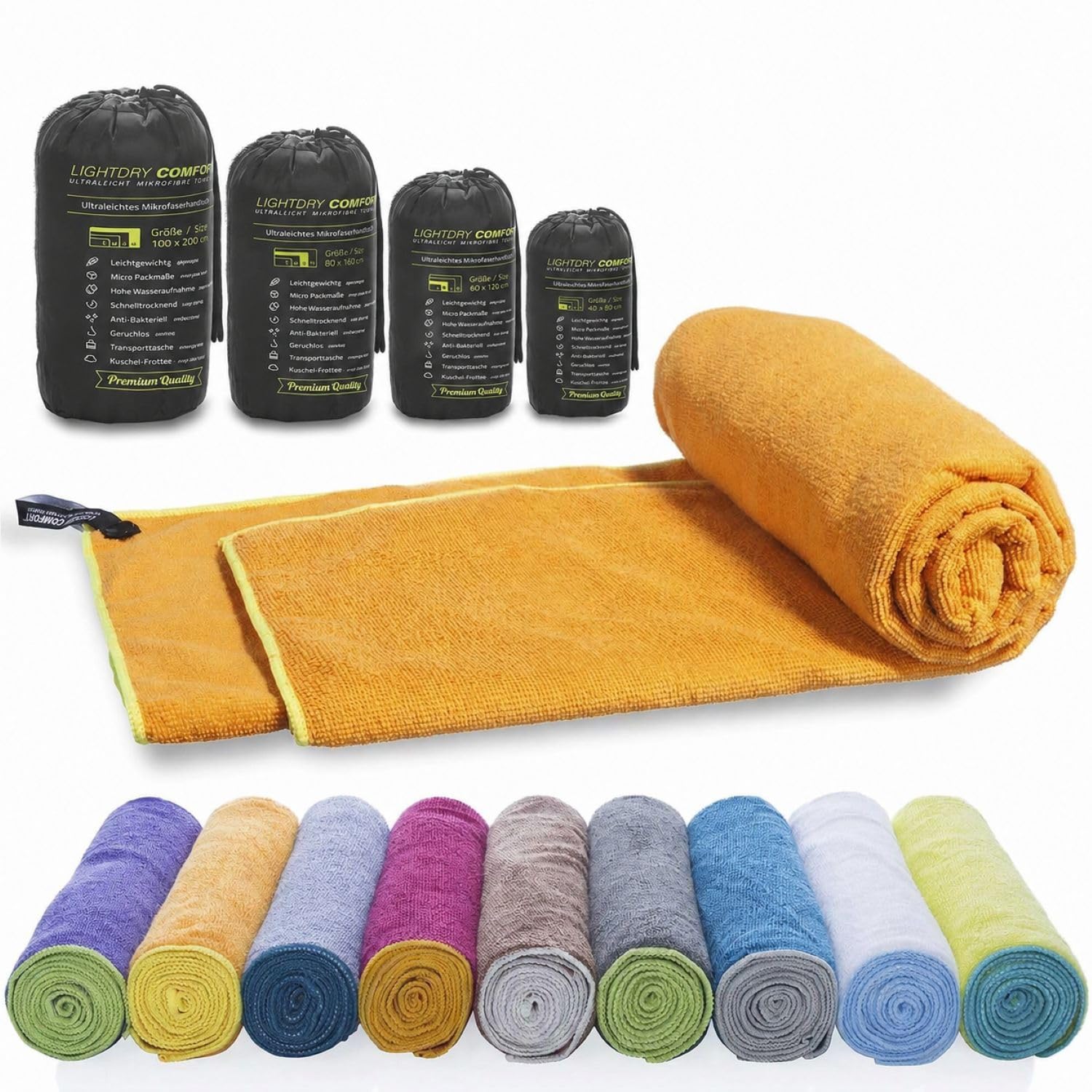 Original microfiber backpack sports towel for women and men travel towel extremely quick-drying sports beach and bath towel absorbent, light and antibacterial different sizes (60 x 30 cm, Orange)