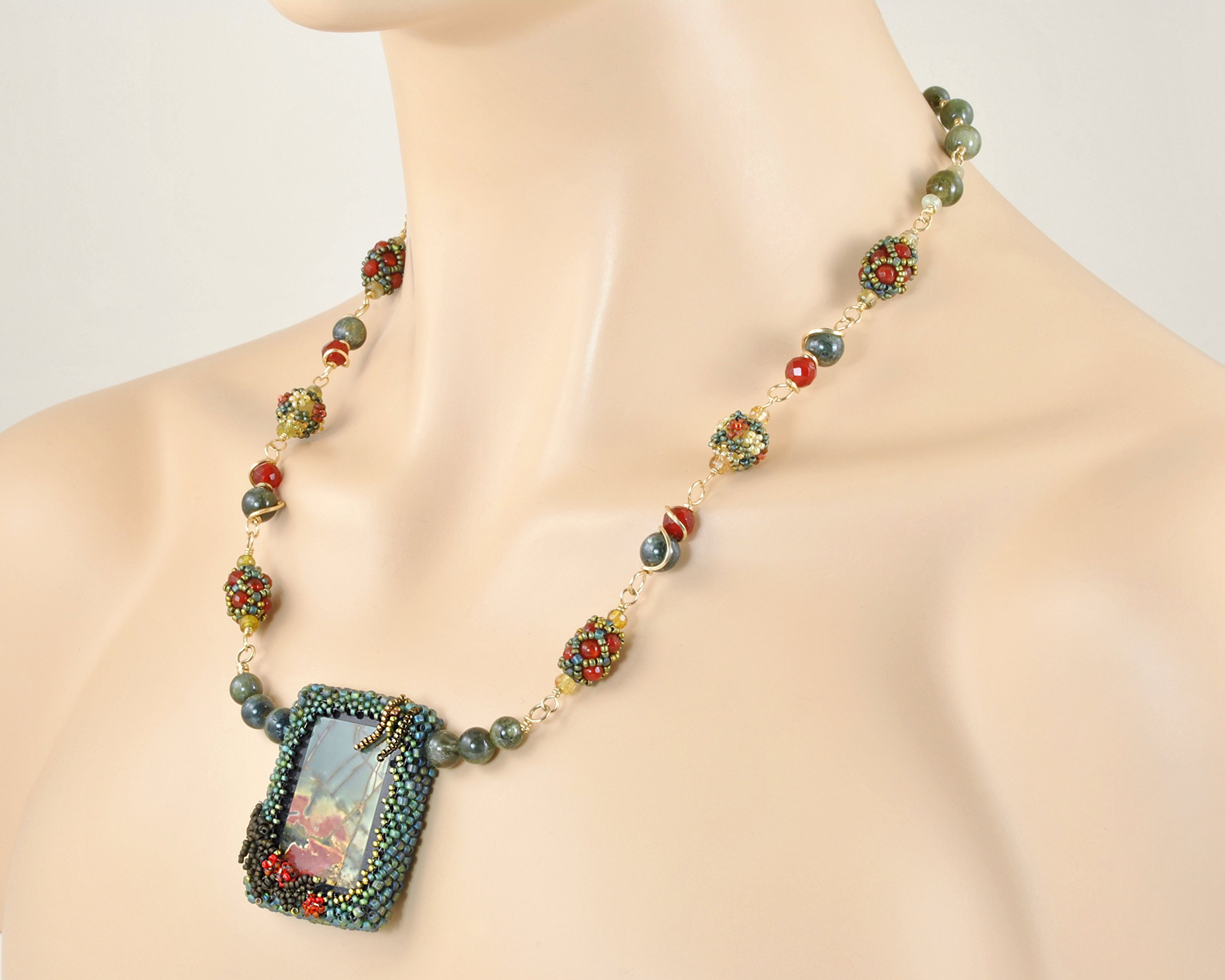Natural Stone Necklace and Earrings in Jasper, Tourmaline, Teal Kyanite, Carnelian, 14K Gold Filled