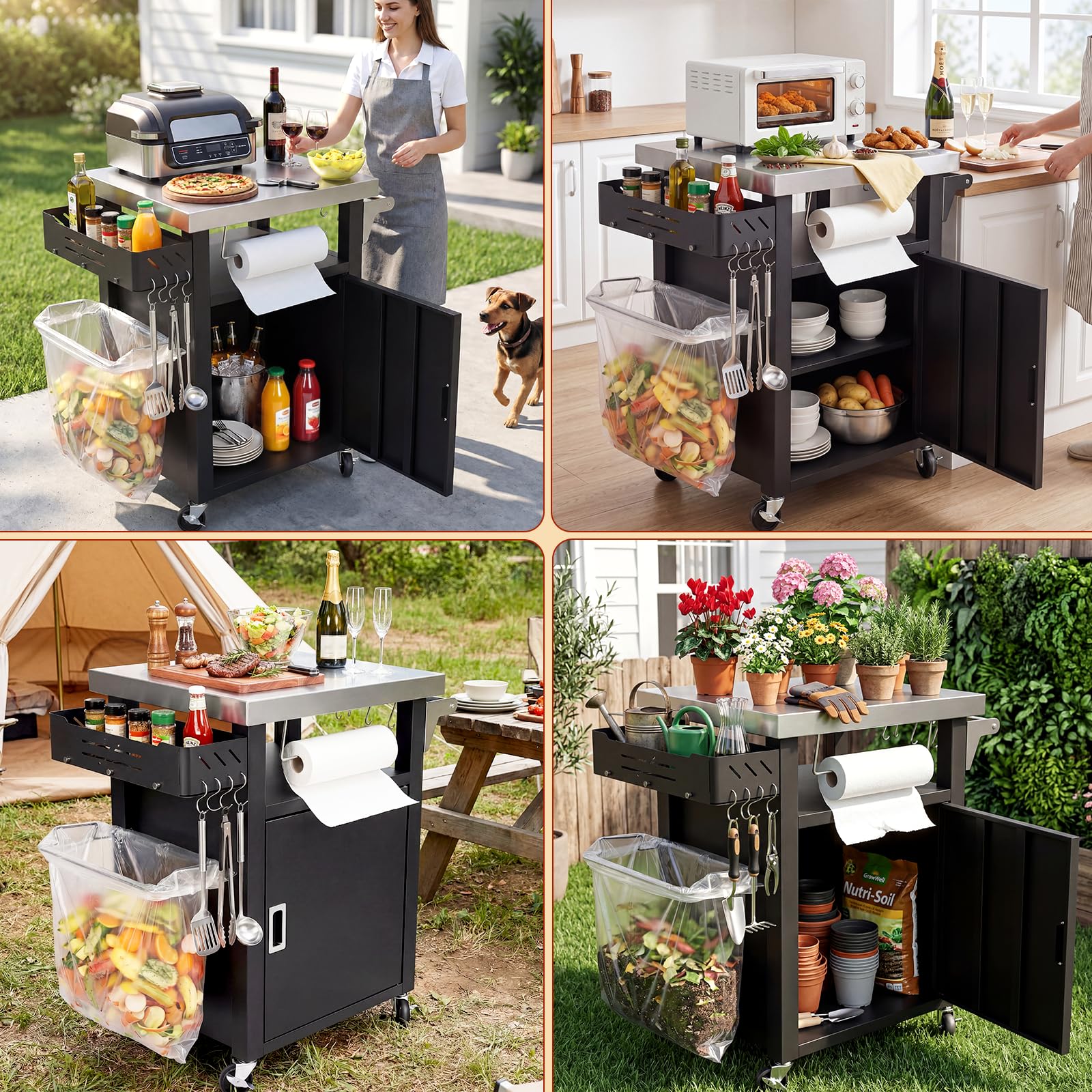 Denmay Wózek do grilla na świeżym powietrzu – przenośny wózek do grilla do pieców do pizzy Onni – uchwyt do grilla do Ninja Woodfire i Weber Q Series – praktyczna szafka ogrodowa