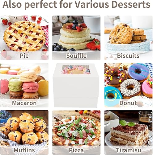 Miniatura 7 de Moretoes 10 cajas para tartas de 10 x 10 x 8 pulgadas, cajas blancas para panadería con ventana, recipientes altos para tartas, cajas de cartón para
