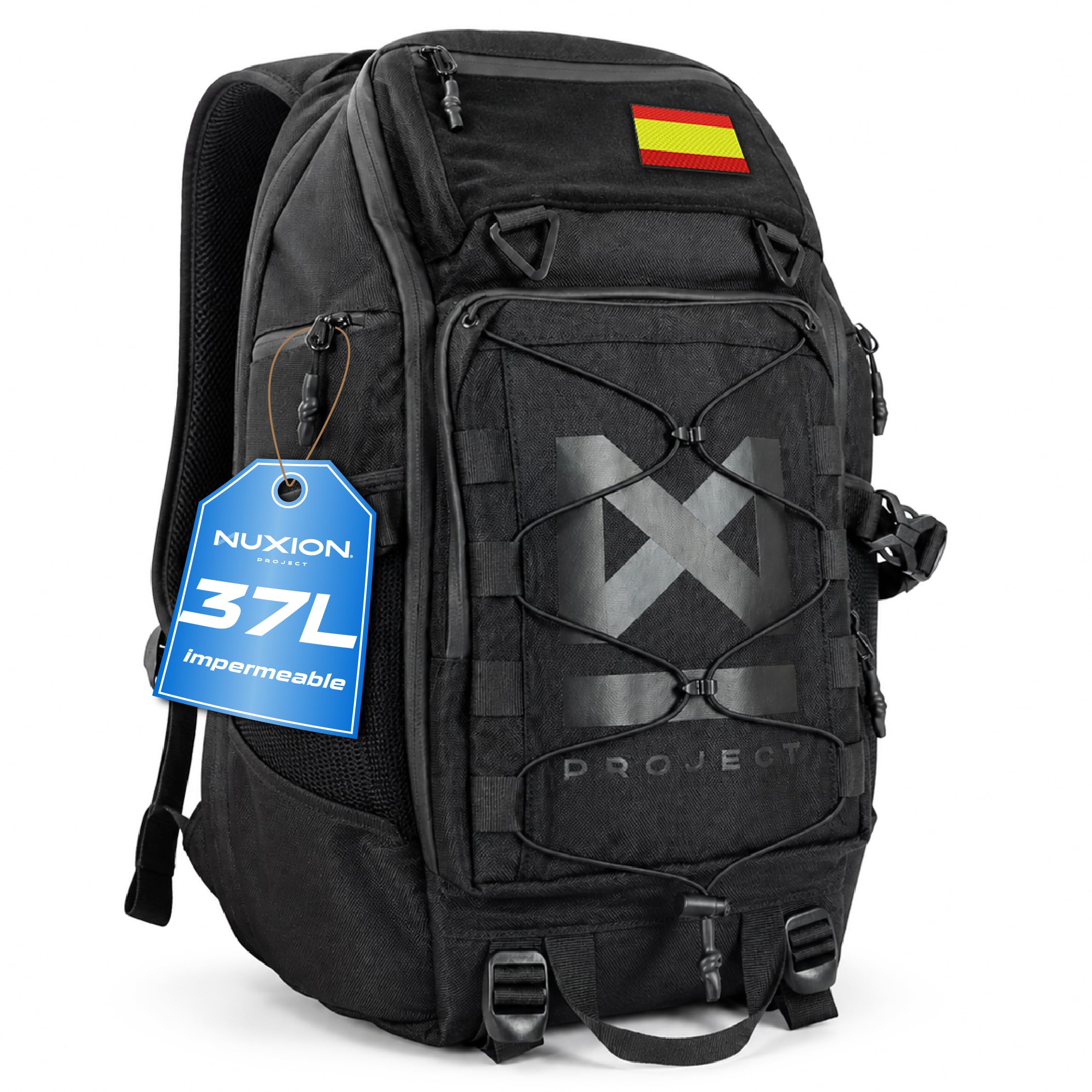 NUXION | Mochila Táctica 37L Impermeable y Resistente | Para Crossfit, Hyrox y Senderismo | Sistema MOLLE, +20 Compartimentos y Portátil 15,6" | Mochila Deportiva Unisex