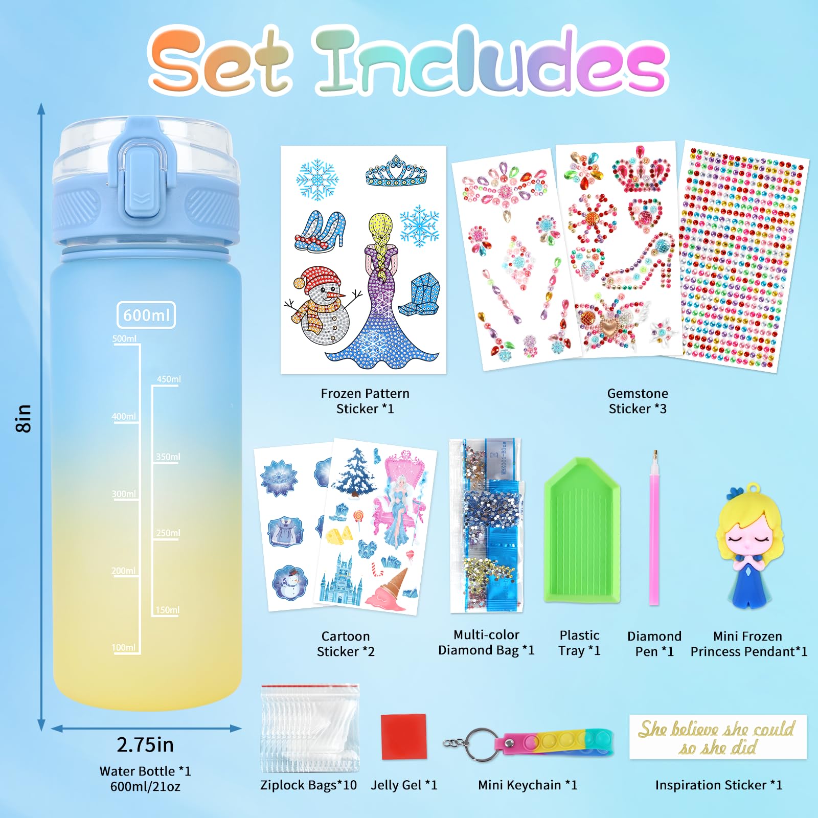 Decora tu propia botella de agua para niñas de 4 a 6 a 8 a 10 años, juguetes de Frozen para niñas, manualidades de pintura, divertidos kits de artes y manualidades de 6 a 12 años, regalos de 2