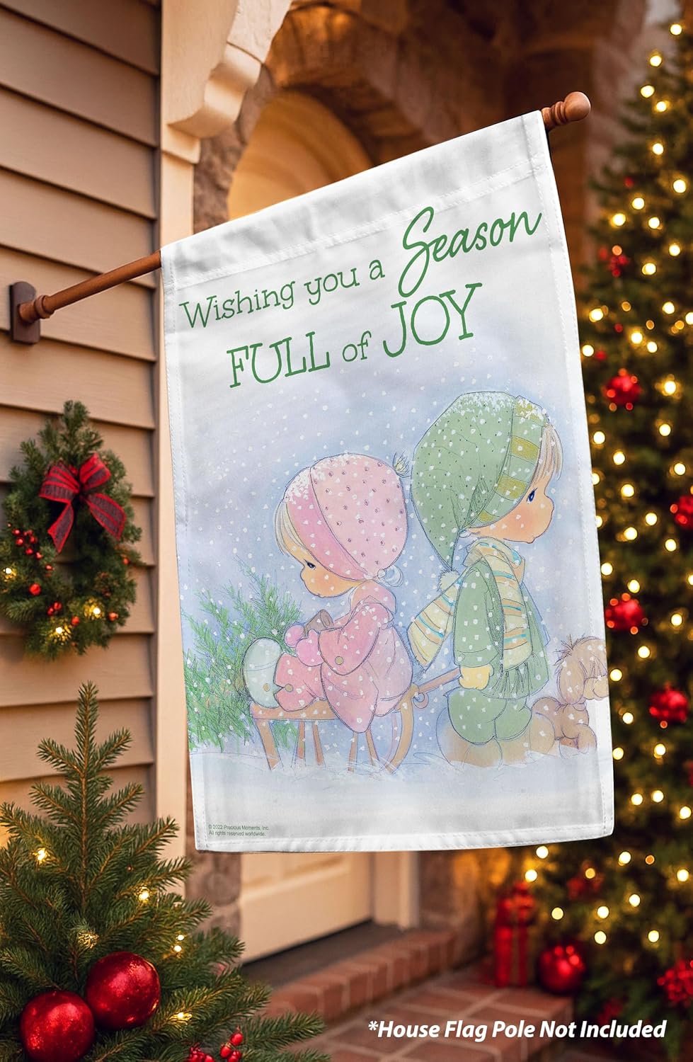 Flagology.com, Precious Moments Season Full of Joy – House Flag 28" x 40", Outdoor Flag, Exclusive Premium Fabric, Licensed Precious Moments, Christmas