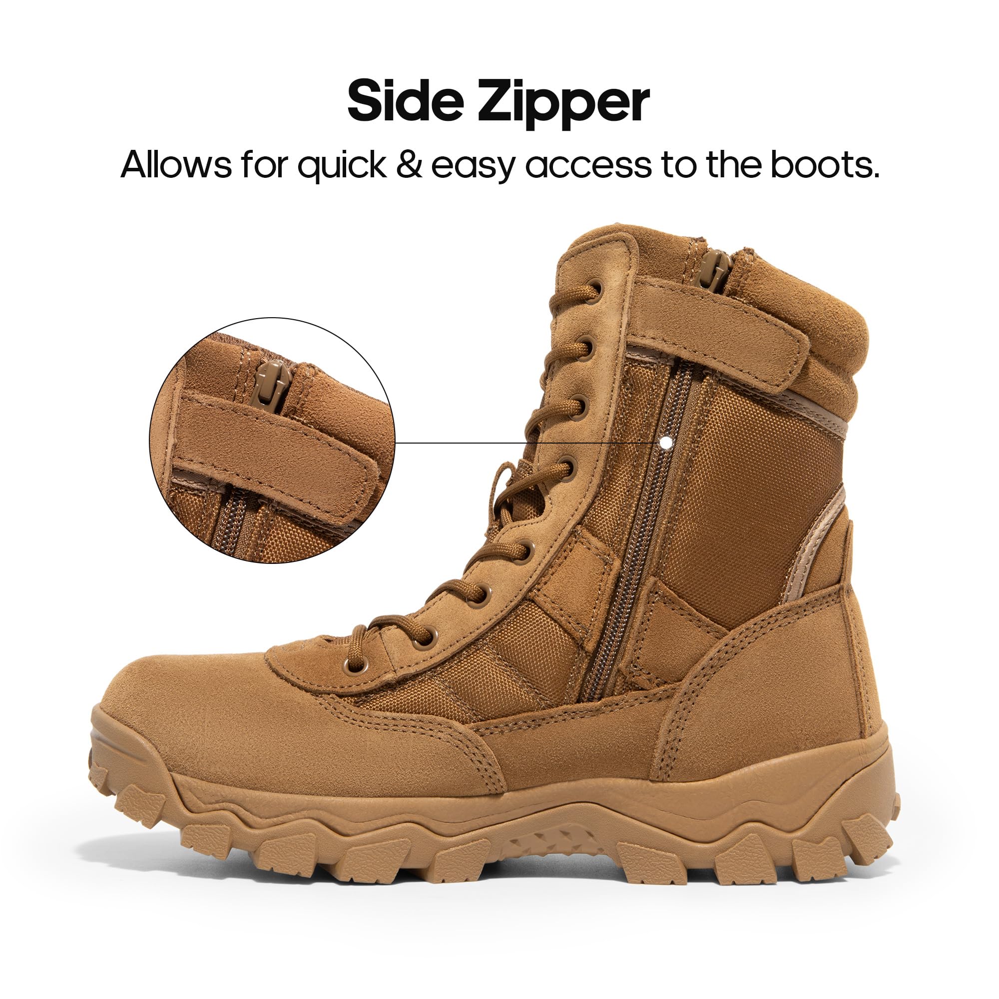 NORTIV 8 Men's Tactical Military Work Boots Side Zipper Outdoor Motorcycle Combat Boots 8 Inches 2.0 Trooper-pro