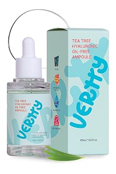 Vertty Tea Tree Hyaluronic Oil Free Ampoule | Hydrating, Moisturizing, Redness Relief Serum | Blemish Skin Corrector Serum | Non-Comedogenic Moisturizer for face | Long-lasting Hydration 1.5oz