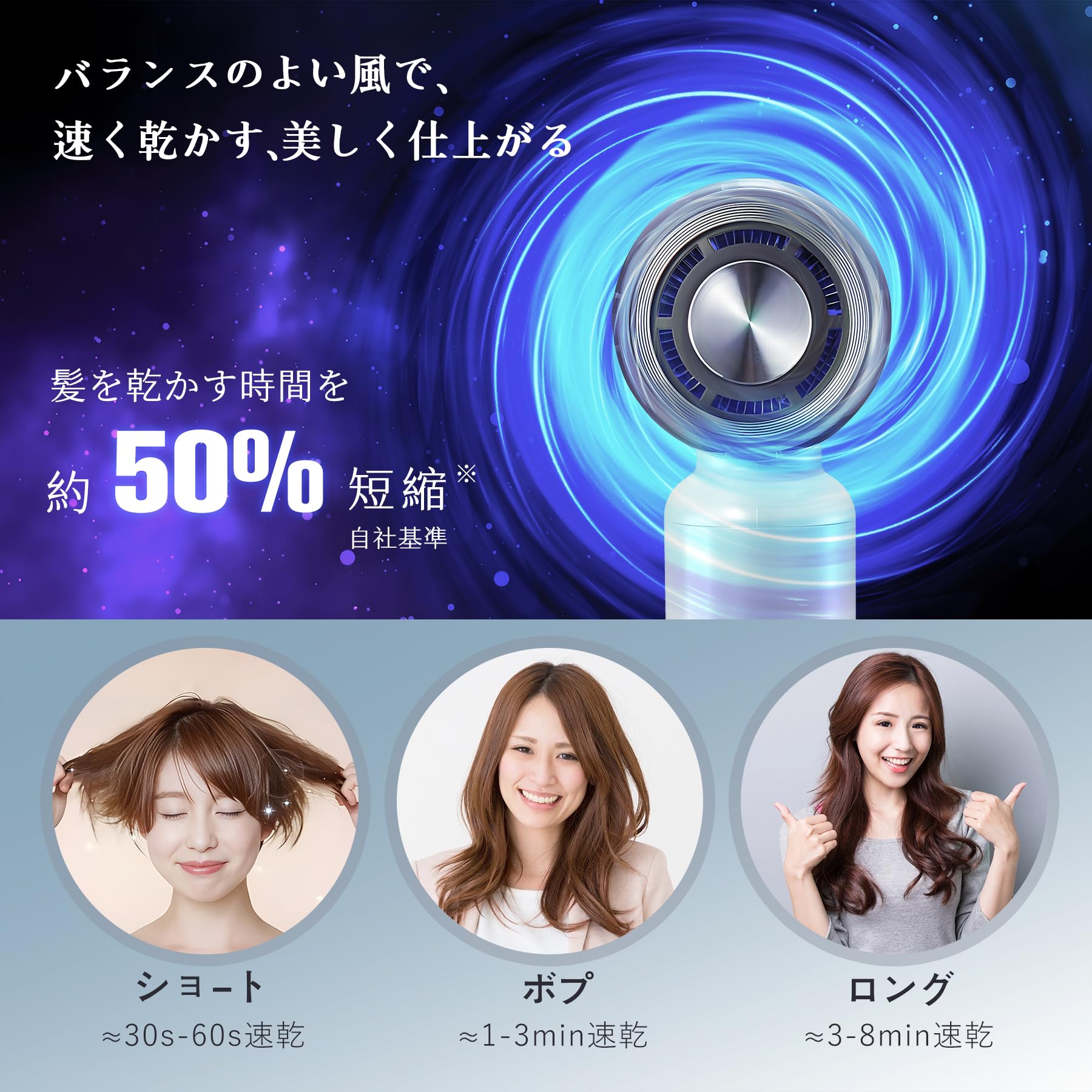 Amazon | 【60秒速乾】ヘアドライヤー ミニ 大風量 2億高濃度マイナス