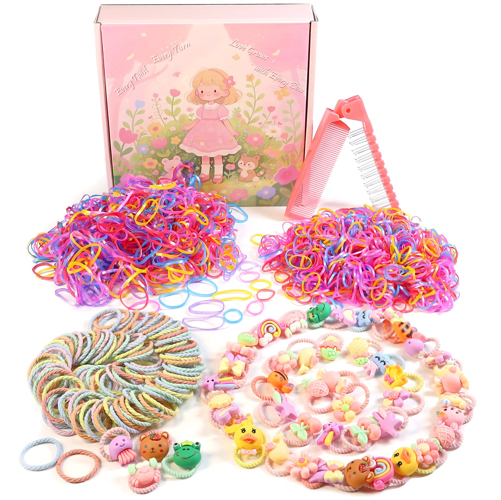 1650 Pezzi Elastici Colorati per Capelli, Pettine & Scatola Regalo per Neonati e Bambine, Fascette Elastiche Colorate, Accessori per Ragazze