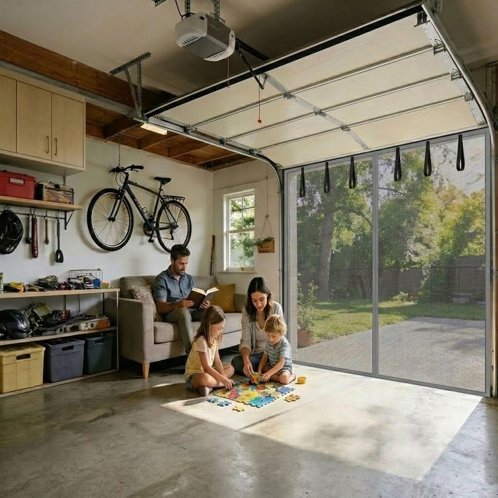 Moustiquaire magnétique pour porte de garage 140x210 cm grise en fibre de verre