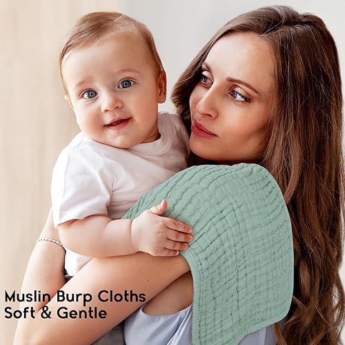 Miniatura 2 de Paños de muselina para eructos para bebé, 100% algodón, para niños y niñas, grandes, 20 x 10 pulgadas, extra suaves y absorbentes, paquete de 12