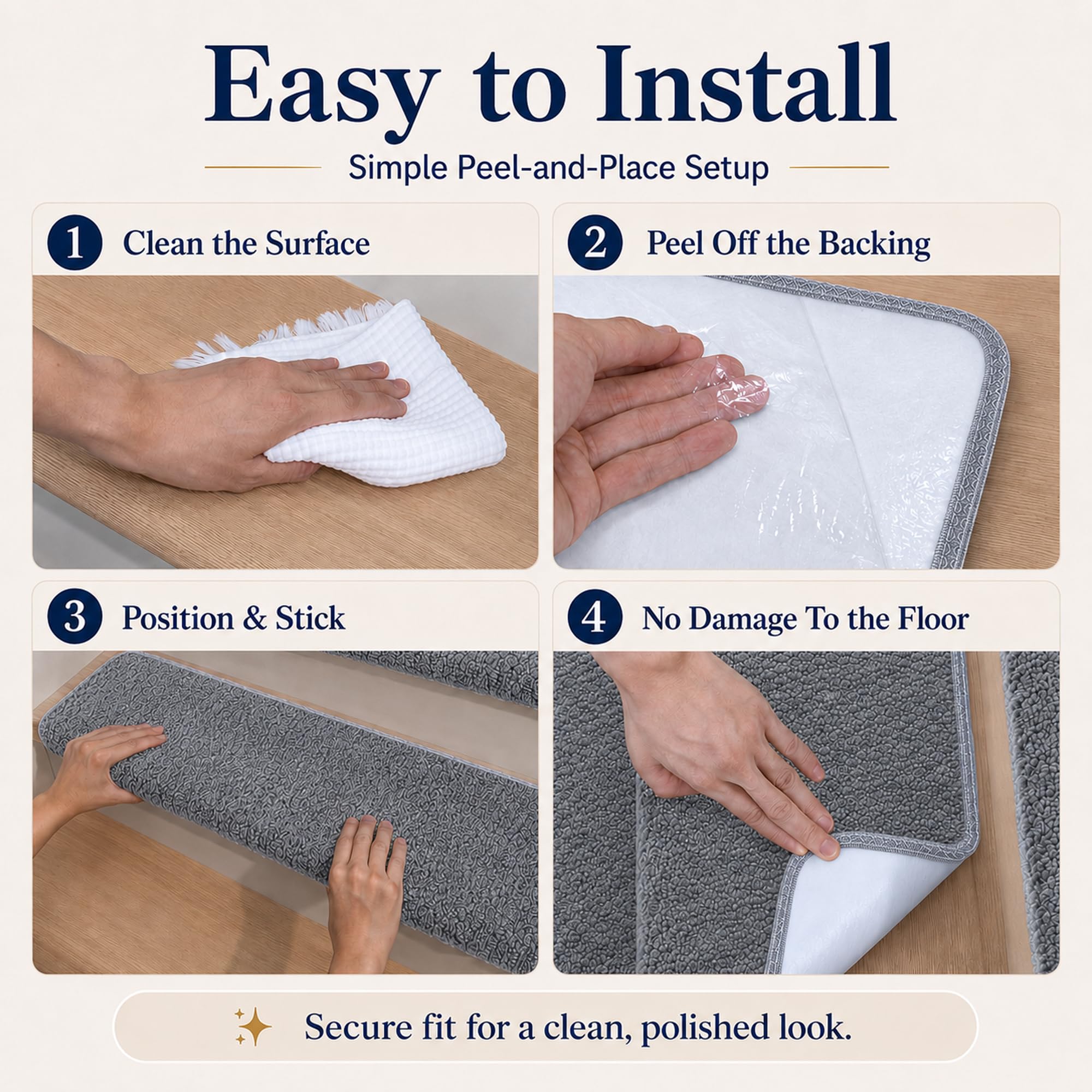 4 Pièces Tapis Antidérapants pour Escalier Tournant Auto-Adhésifs | Tapis doux avec dos adhésif. Idéal pour escaliers en bois ou colimaçon. Protège les marches et prévient les glissades.