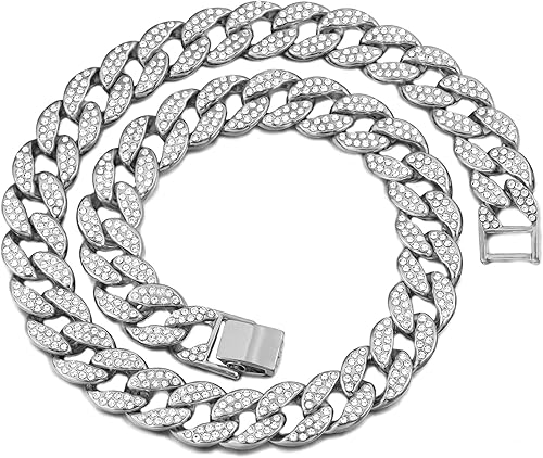 Flatfoosie Collar de cadena de oro para perro con eslabones cubanos de diamante collar de cadena de perro duradero para caminar al aire libre