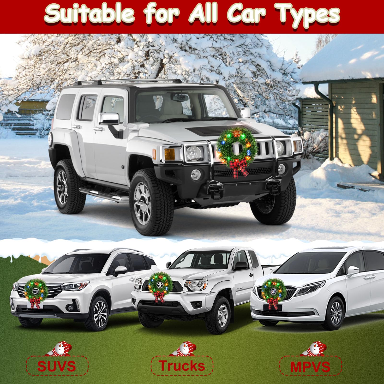 Snapklik.com : Ovsor Christmas Wreath Car Decoration -1 Pc LED Car