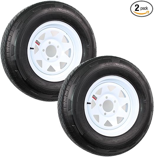 eCustomrim 2-Pack Radial Trailer Tire On Rim ST205/75R14 Load Range D 14" 5 Lug Spoke Wheel White - 6 Year Warranty w/Free Roadside