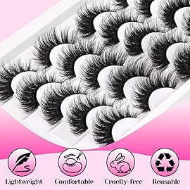 Veleasha Lashes Fluffy Eyelashes 5D Volume Cat Eye Lashes Soft False Eyelashes Handmade Fake Lashes 10 Pairs Pack Luxury Fake Eyelashes Dramatic Strip Lashes Wispy Look Like Extensions (D15)