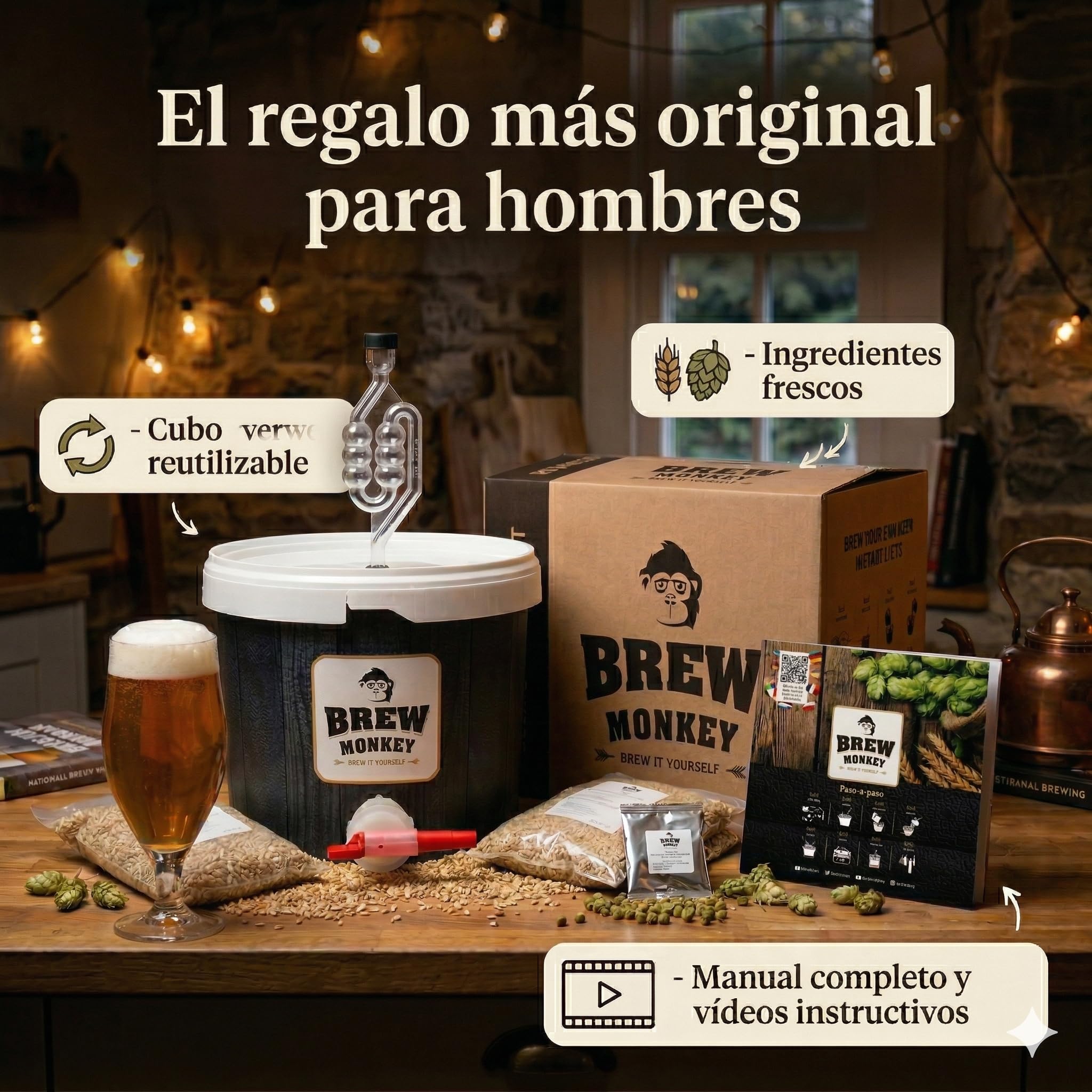 Brew Monkey® Kit de Elaboración de Cerveza IPA | Kit Básico de 5 Litros | 5.7% Vol. | Kit Para Hacer Cerveza | Kit Cerveza Artesanal | Regalos Originales para Hombre | Regalo Navidad Hombre