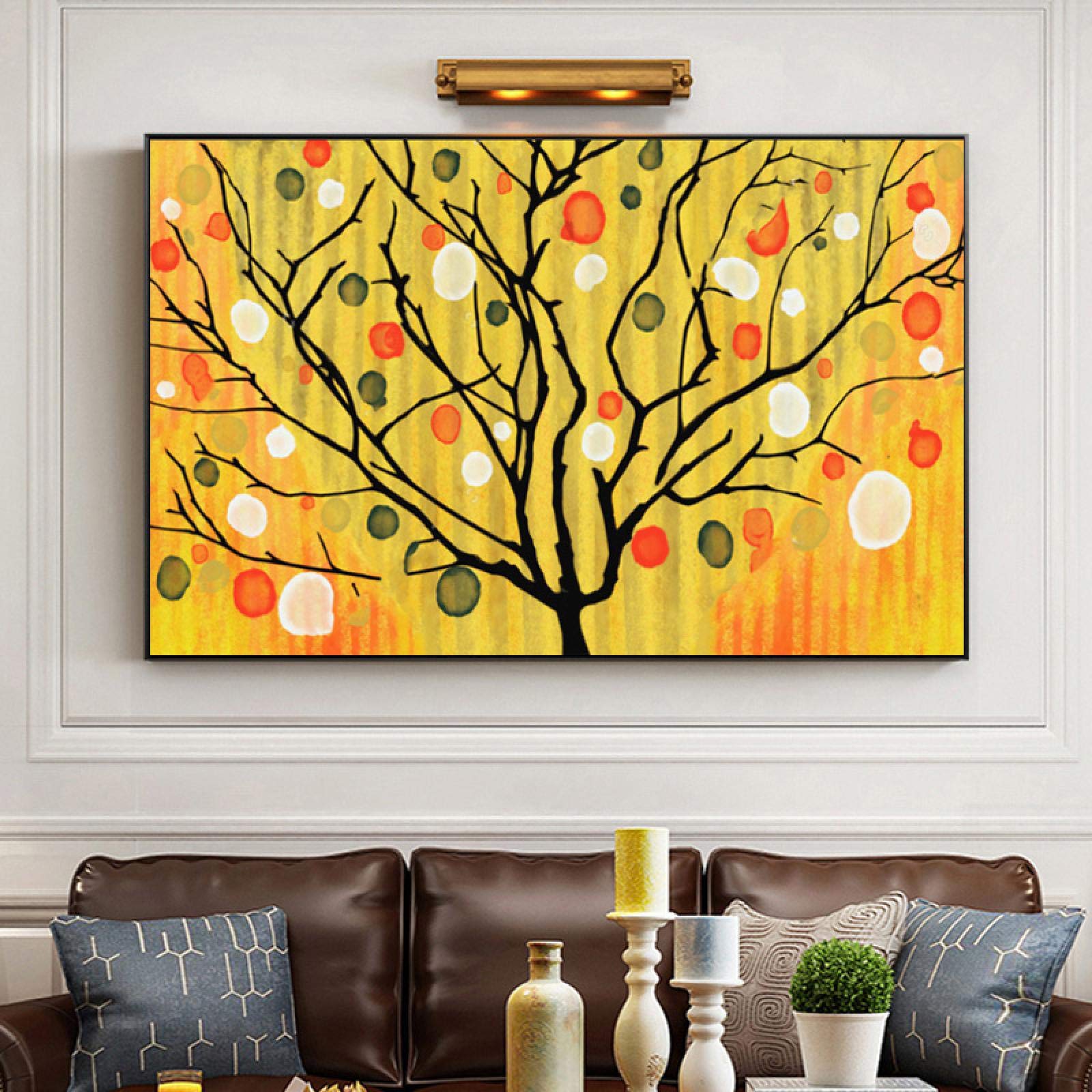 Peinture sur toile abstrait jaune 60x90cm pour décoration murale salon