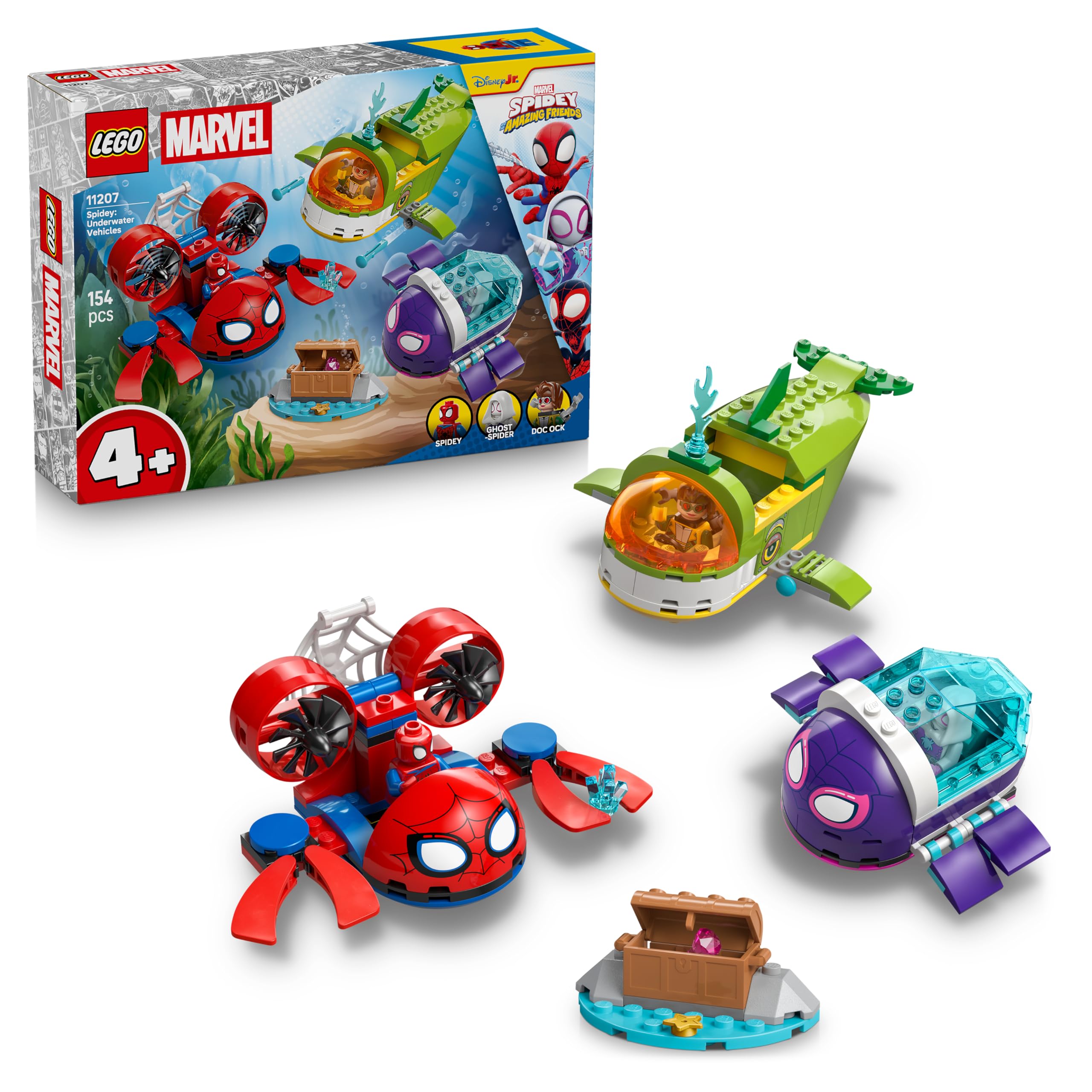 LEGO ǀ Marvel Spidey: Veicoli Subacquei - Set da Supereroe con 3 Sottomarini Giocattolo e 3 Minifigure - Idea Regalo per Bambini da 4 Anni in su Fan dello Show Spidey e i Suoi Fantastici Amici - 11207