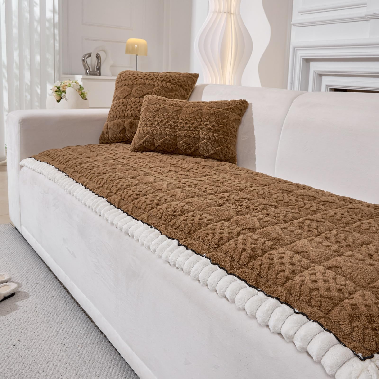 tianxinbaobei Thick Dog Sofa Cover Washable, Non Slip Fuzzy Pet Couch Covers for Sofa, Soft Plush Sofa Pad Protector for 2 Cushion, Pet Friendly Settee Covers (Coffee, 27.6" x 59"/70x150cm) — image 1