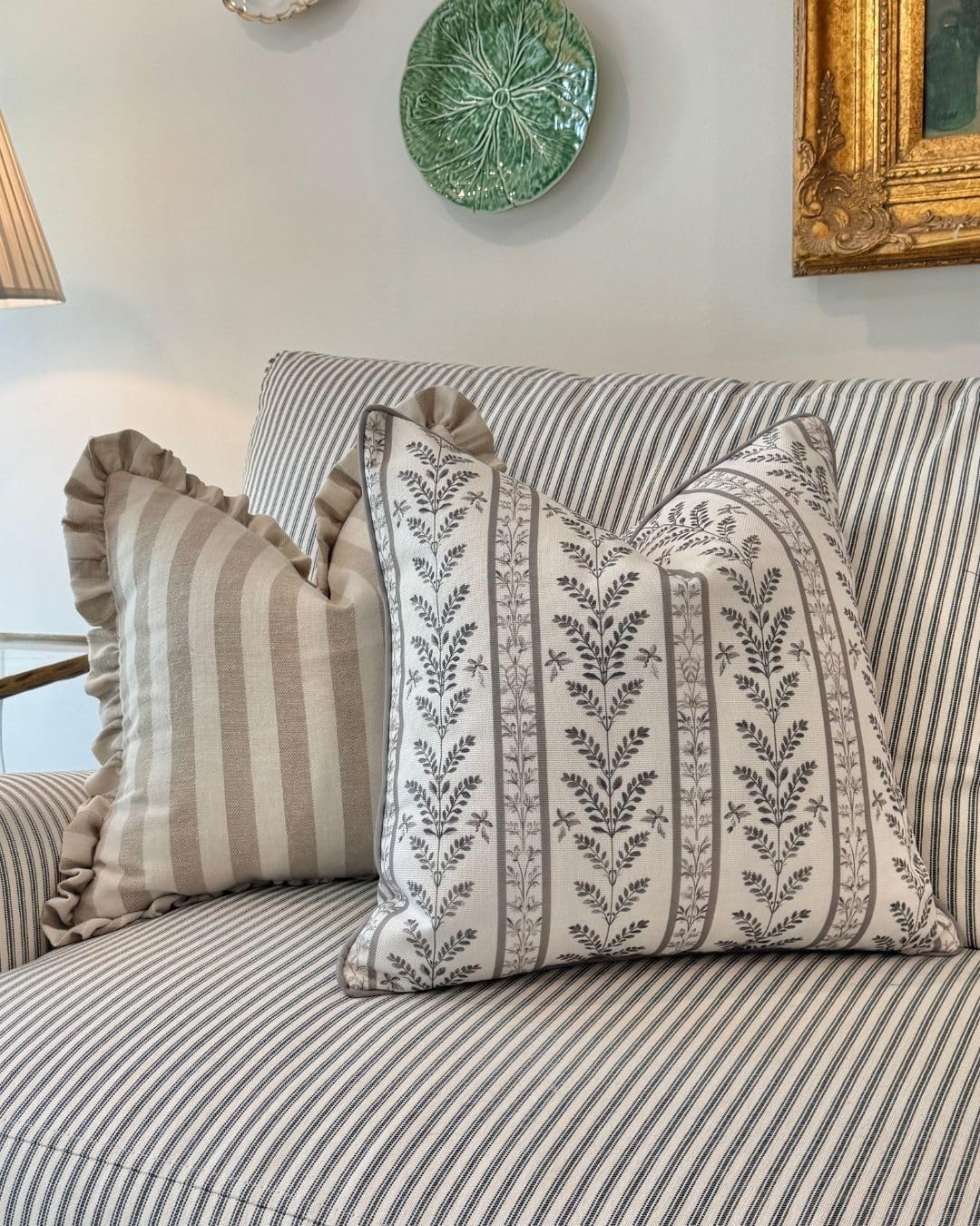 Jillien Harbor “The Campbell” Decorative Pillow Cover – Beige & Taupe Neutral Home Accent Pillow Cover with Ivory Background – Grandmillennial Home Decor, 20" x 20"