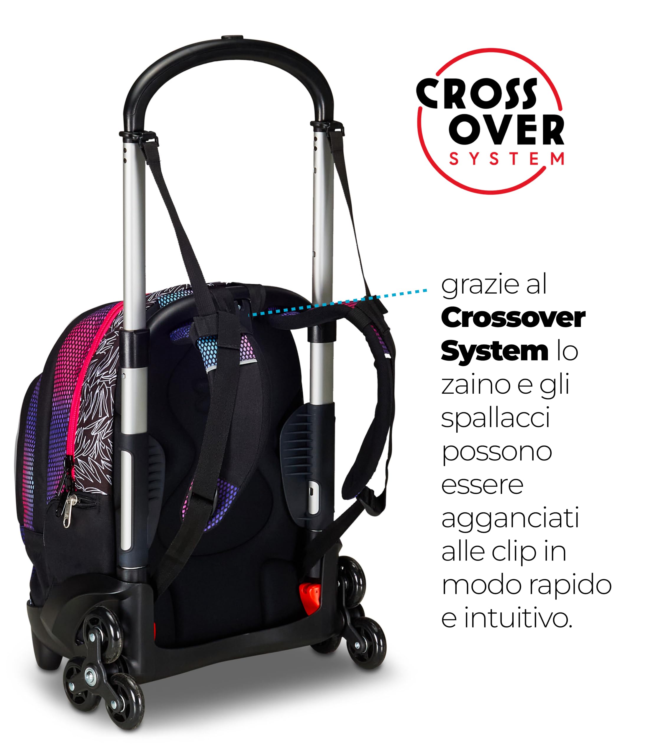 Seven Trolley Scuola Flex 3 Ruote, Rosa, Shadefull Girl, 3 in 1, Triplo Uso, Zaino Con Carrello Sganciabile, Tasca Porta Borraccia e Crossover System, Zaino Scuola Viaggio, Bambina Ragazza