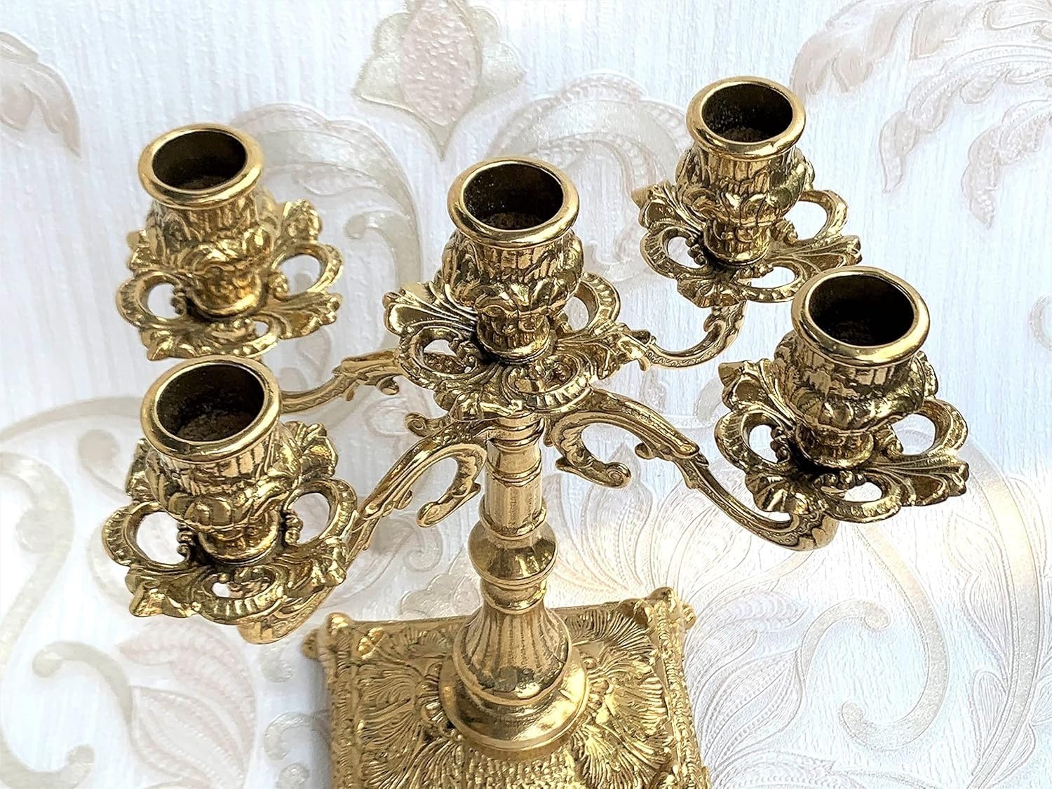 5 Flammiger Kerzenleuchter Messing Gold 23 cm Kerzenständer Antik Stil Kerzenhalter Barock jugendstill Tischleuchter Mehrarmig Tischdeko 80411