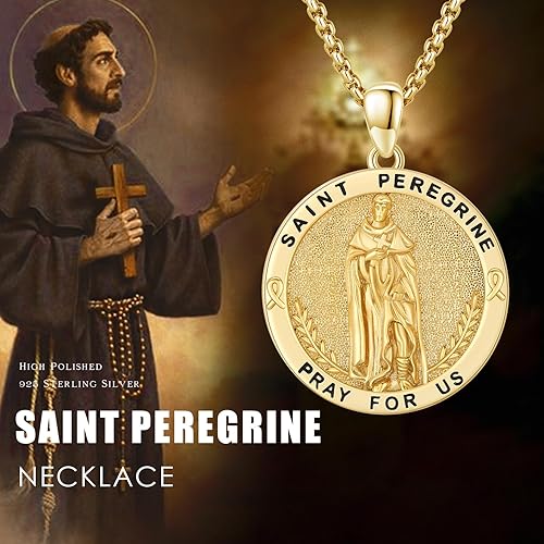 Vista 574 de Collar con colgante de plata de ley 925 con medalla de San Patrón, joyería religiosa para hombres y mujeres, con cadena de acero inoxidable 316L