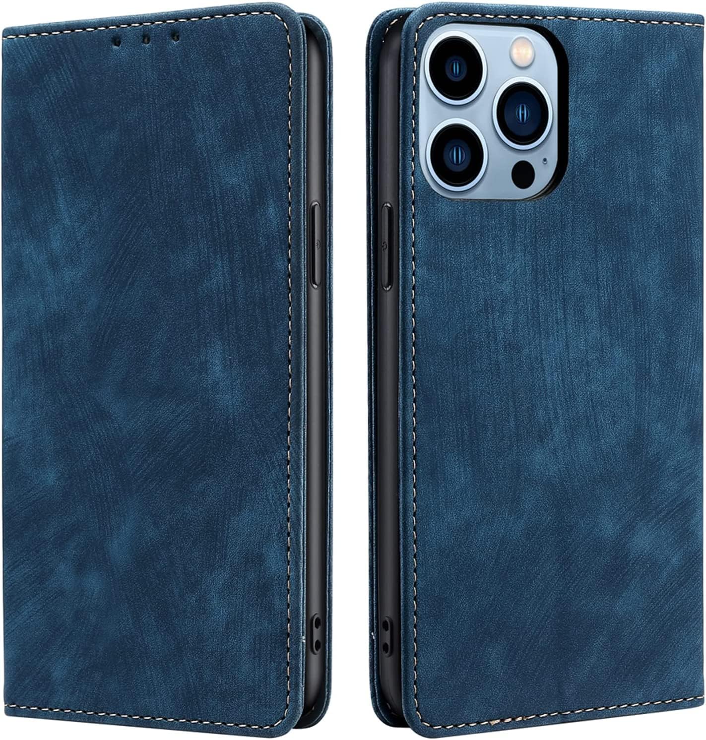 Leather Case for iPhone 14/14 Plus/14 Pro/14 Pro Max, Premium Flip Wallet Cell Phone Cover with Card Holder Kickstand Magnetic Clasp Shockproof TPU Shell (Color : Blue, Size : 14Pro)