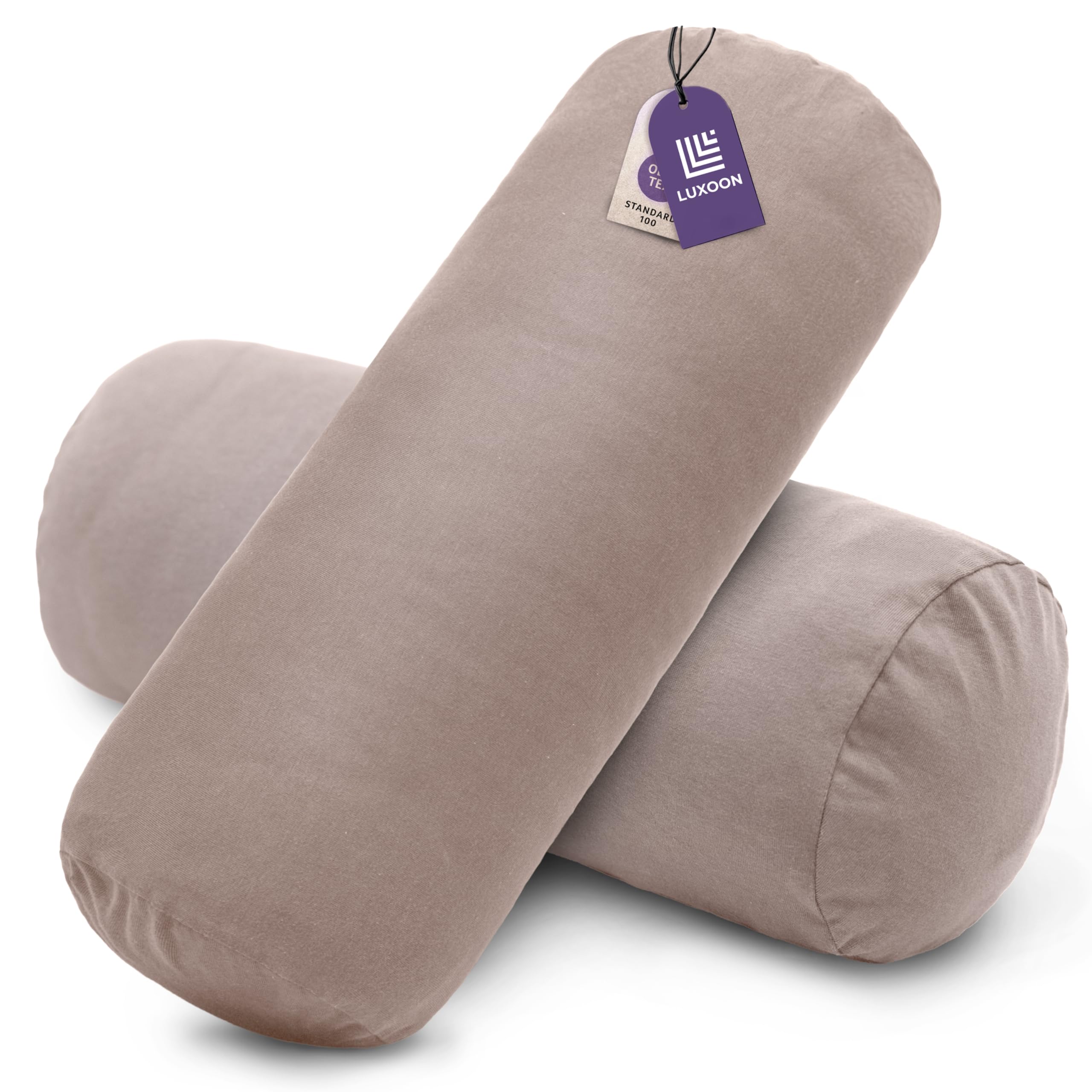 Luxoon 2er Pack Nackenrollenbezüge mit Reißverschluss – Bezüge für Nackenstützkissen, 100% Baumwolle, weich, waschbar und trocknergeeignet, 15x40 cm, Sand
