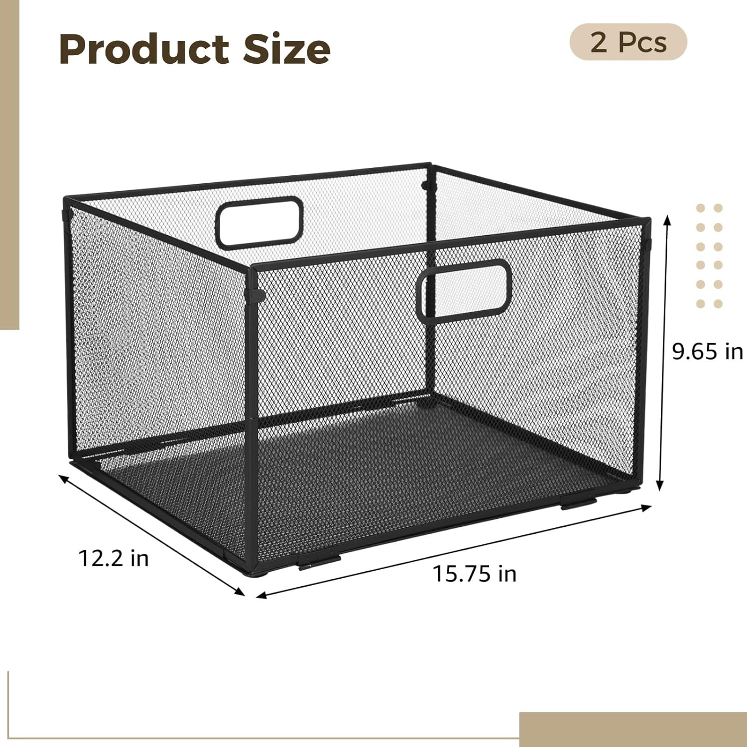 2 Pcs Black Metal Folding File Rack, Stackable Mesh Design Document Organizer with Portable Handles, Easy Assembly, 12.2 x 15.75 x 9.65 in, for Office Desk Storage & Hanging File Folders