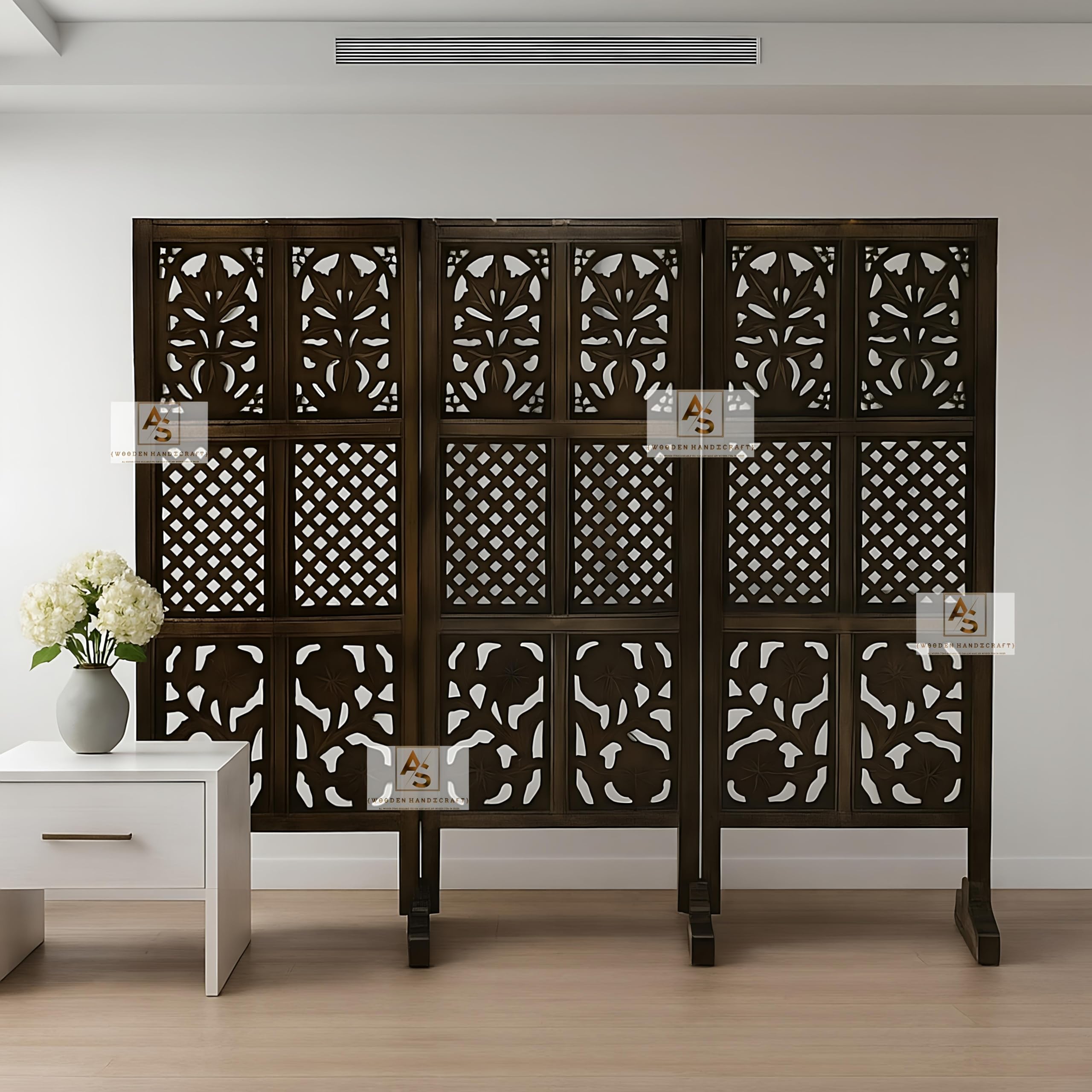 Wooden Partition for Living Rooms Wall Dividers,Screen Separator Wall Divider for Hall Wall Panels for Living Room/Kitchen/Bedroom/Office/Restaurant (4 Feet 3-Panel With 4 Stands)-image-16