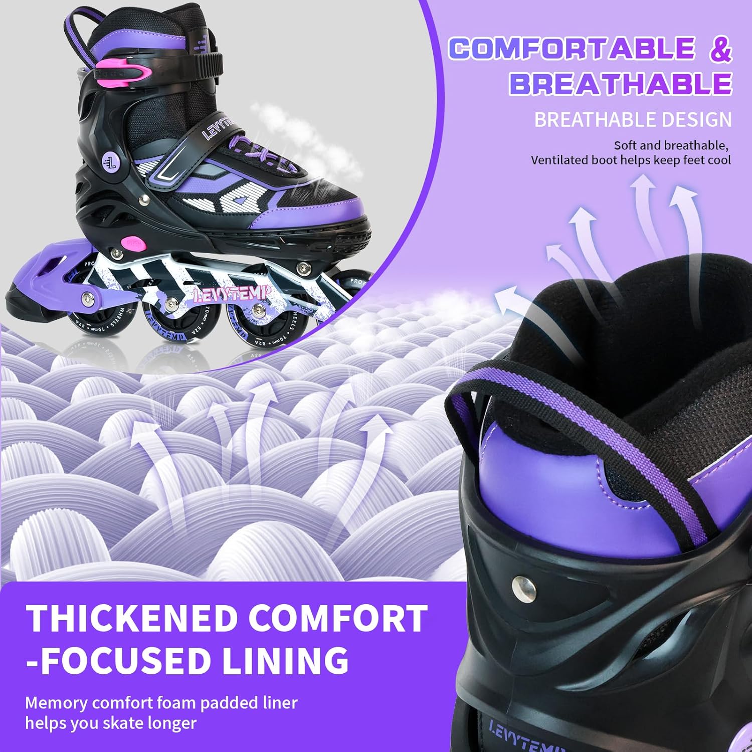 Adjustable Inline Skates for Kids and Adults, Outdoor Beginner Roller Skates with All Light Up Wheels for Girls, Boys, Men and Women
