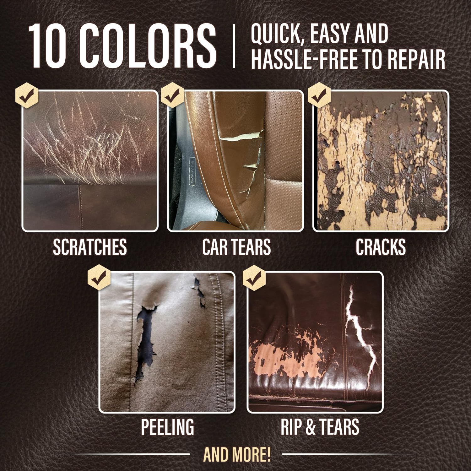 Leather & Vinyl Repair Kit, Leather Repair Kit for Car Seat, Shoes, Jacket, Sofa, Couch, Purse, Restores Faux, Artificial, Genuine Pleather, with Easy to Follow Instruction to Match Any Color - Image 2