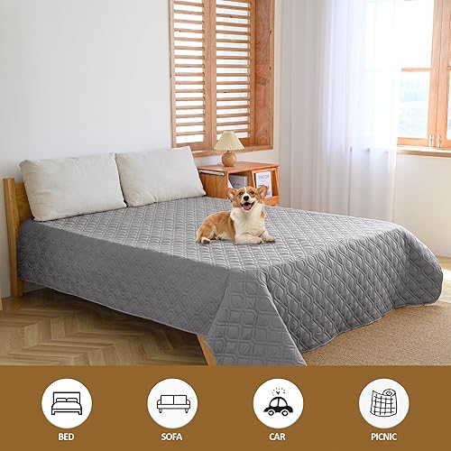 Miniatura 5 de Fundas impermeables para cama de perro para protección de sofá, manta protectora de muebles para mascotas (52 x 82 pulgadas, gris + gris oscuro)