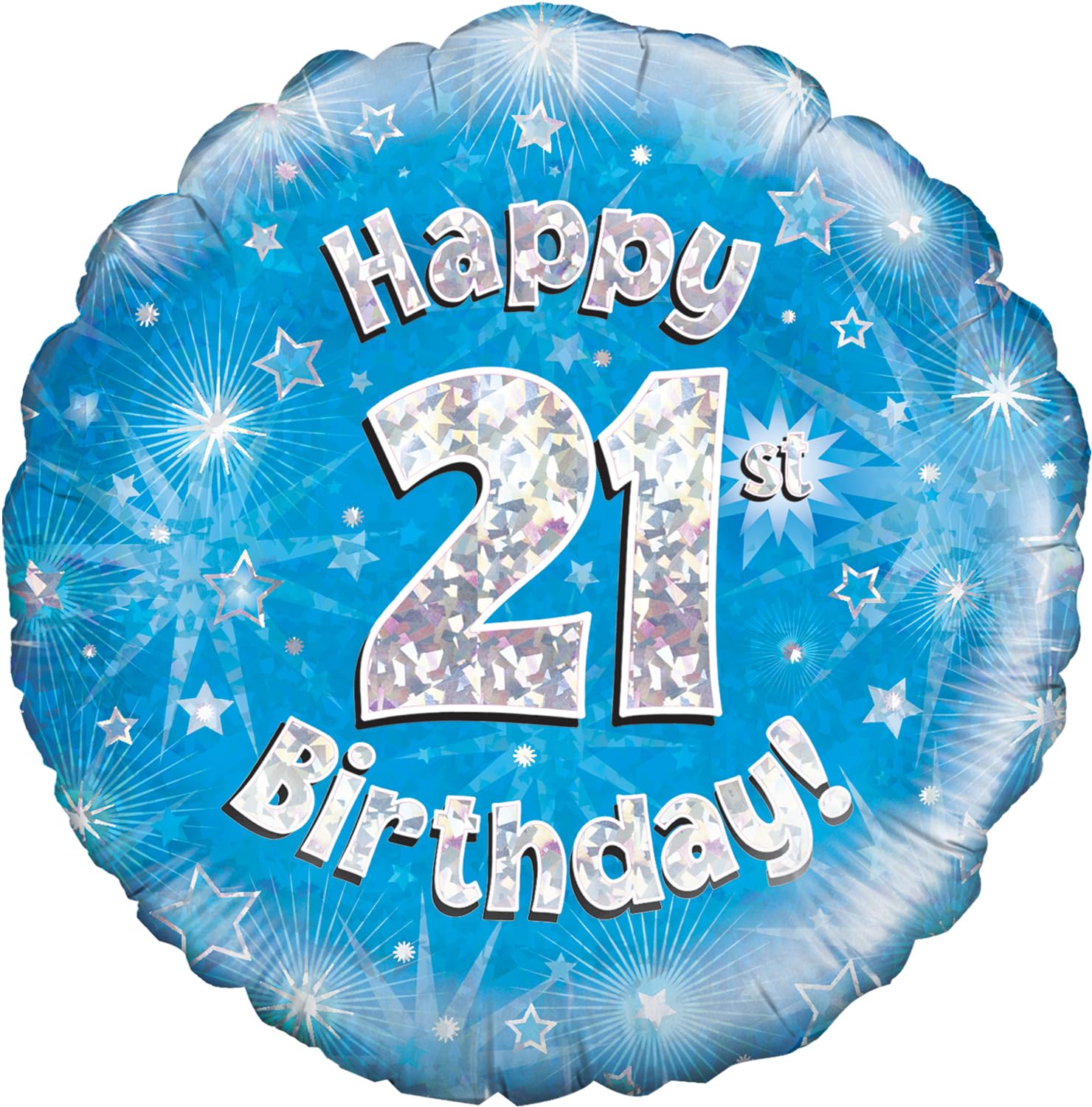 Oaktree 18" Happy 21st Birthday Blue Holographic Balloon