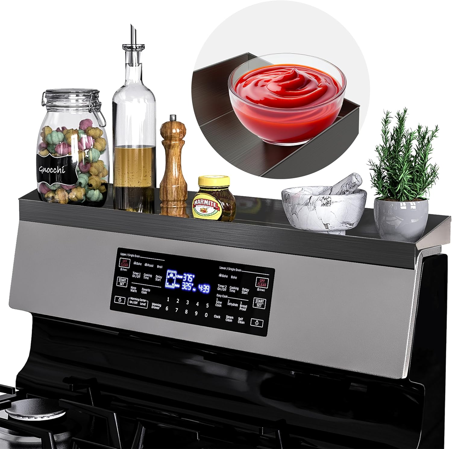 30" Upgrade Stainless Steel Stove Top Shelf, Magnetic Shelf for Kitchen, Over The Stove Spice Rack Organizer, Back of Oven Rack with Border All Around, Black 30" Black