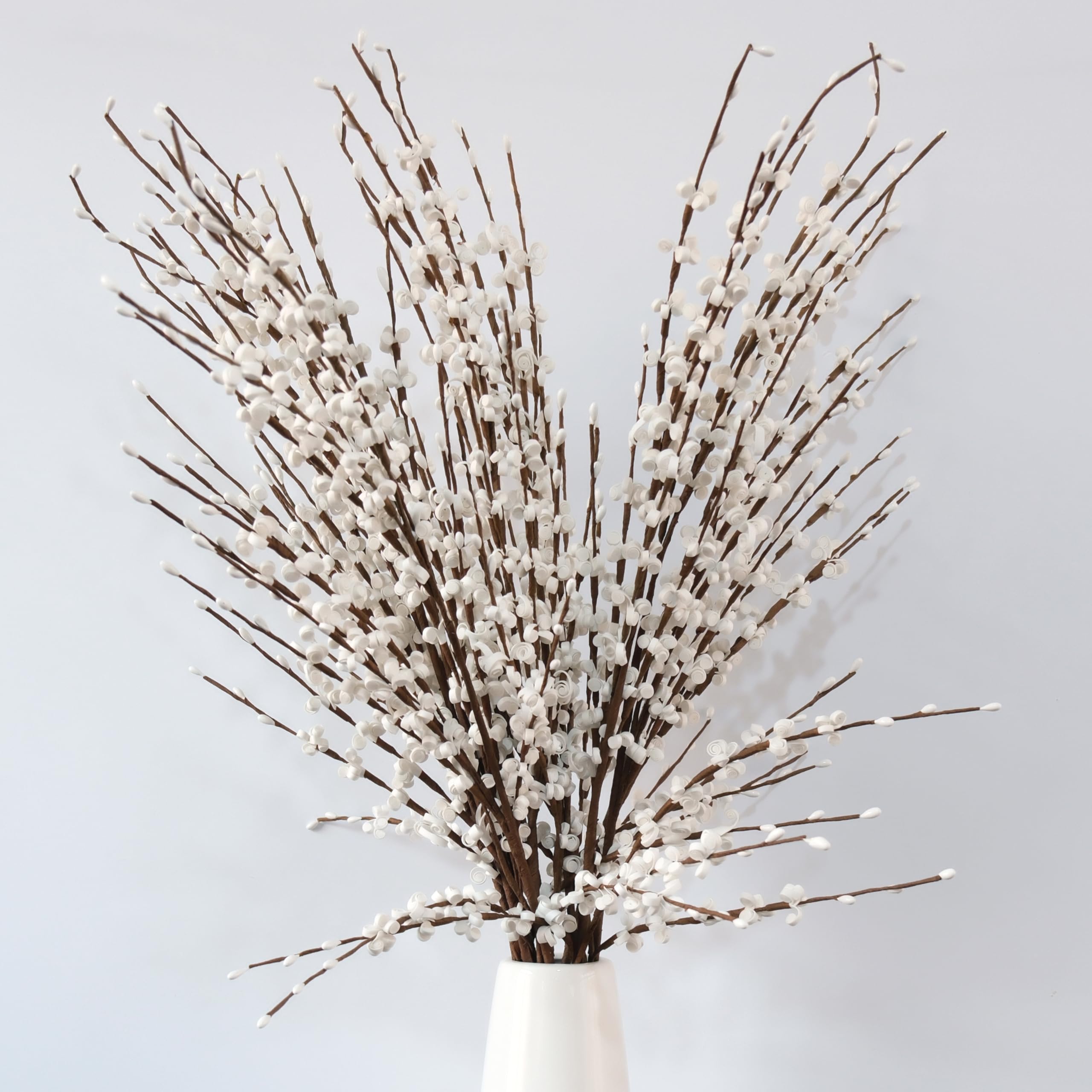 10 Pieces 29.5" Long of Artificial Flowers Faux Jasmine Fake Flower Pussy Willow Branches Stems for Vase Wedding Home Office Party Hotel Restaurant Decoration (White)