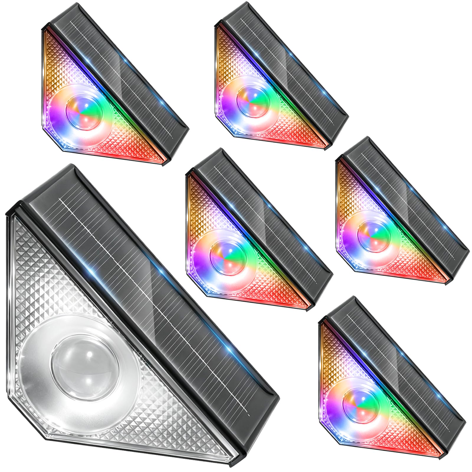 CREATESTAR Luce Solare per Scale 6 Pezzi,LED Luci Solari per Esterni 3 Modalità RGB Luci, Luci per Scale Esterne IP65 Impermeabile Per Scale, Cortile, Recinzione Giardino