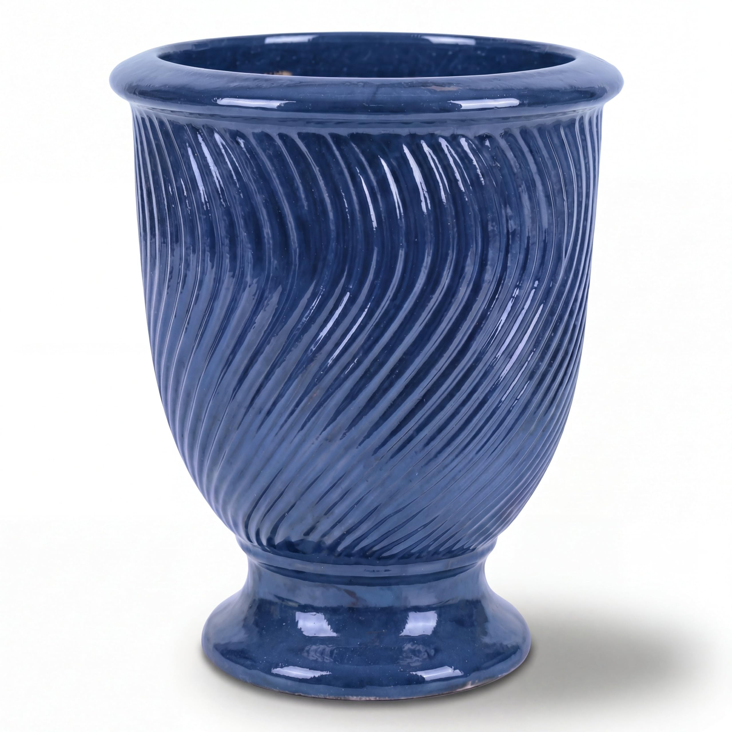 Morgane Keramik Pflanzkübel Ø 42 x H 52 cm Azurblau — Pflanzgefäß groß frostbeständig handgefertigt Garten Terrasse Balkon