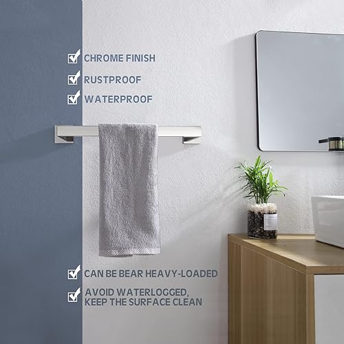 Miniatura 5 de KOKOSIRI Toallero individual de 16 pulgadas, soporte para toallas de cocina de baño, toallero de acero inoxidable SUS304 montado en la pared, cromo