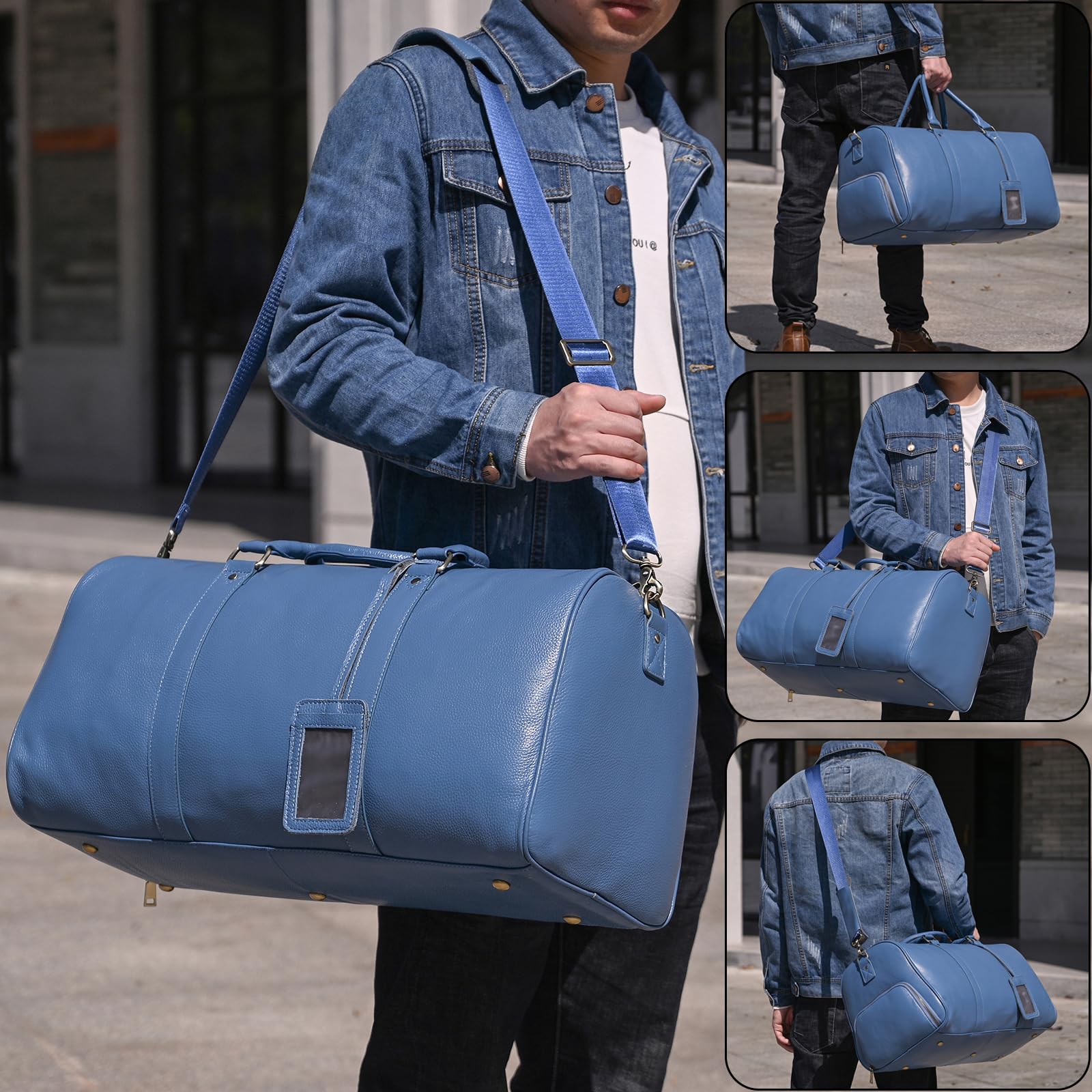 Hombre Bolsa de Viaje de Cuero Bolsa de Viaje de Fin de Semana de época con Compartimento para Zapatos