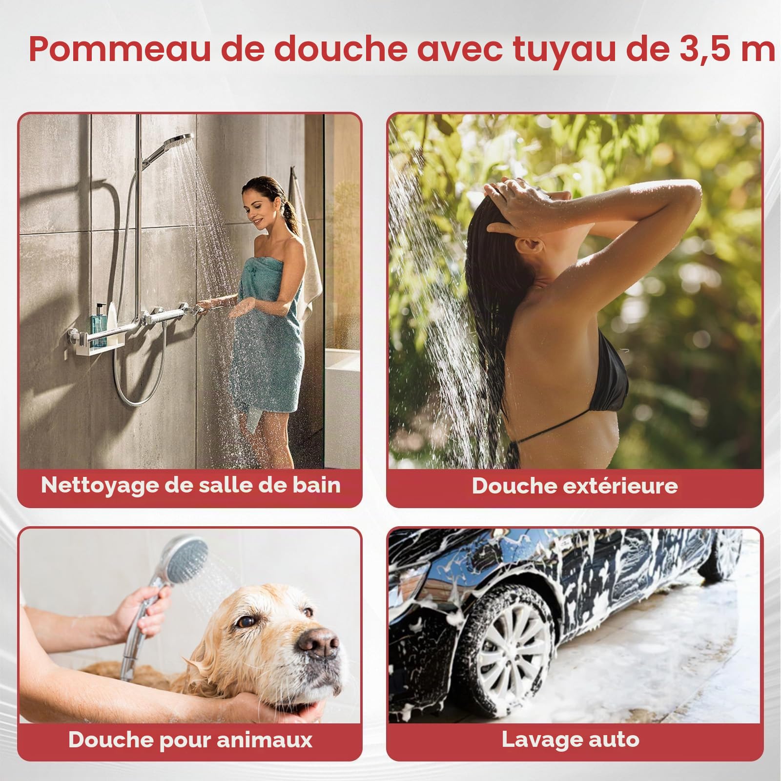 CAMPLUX Pommeau de Douche Haute Pression avec Tuyau Rallonge de 3,5 m, SH12