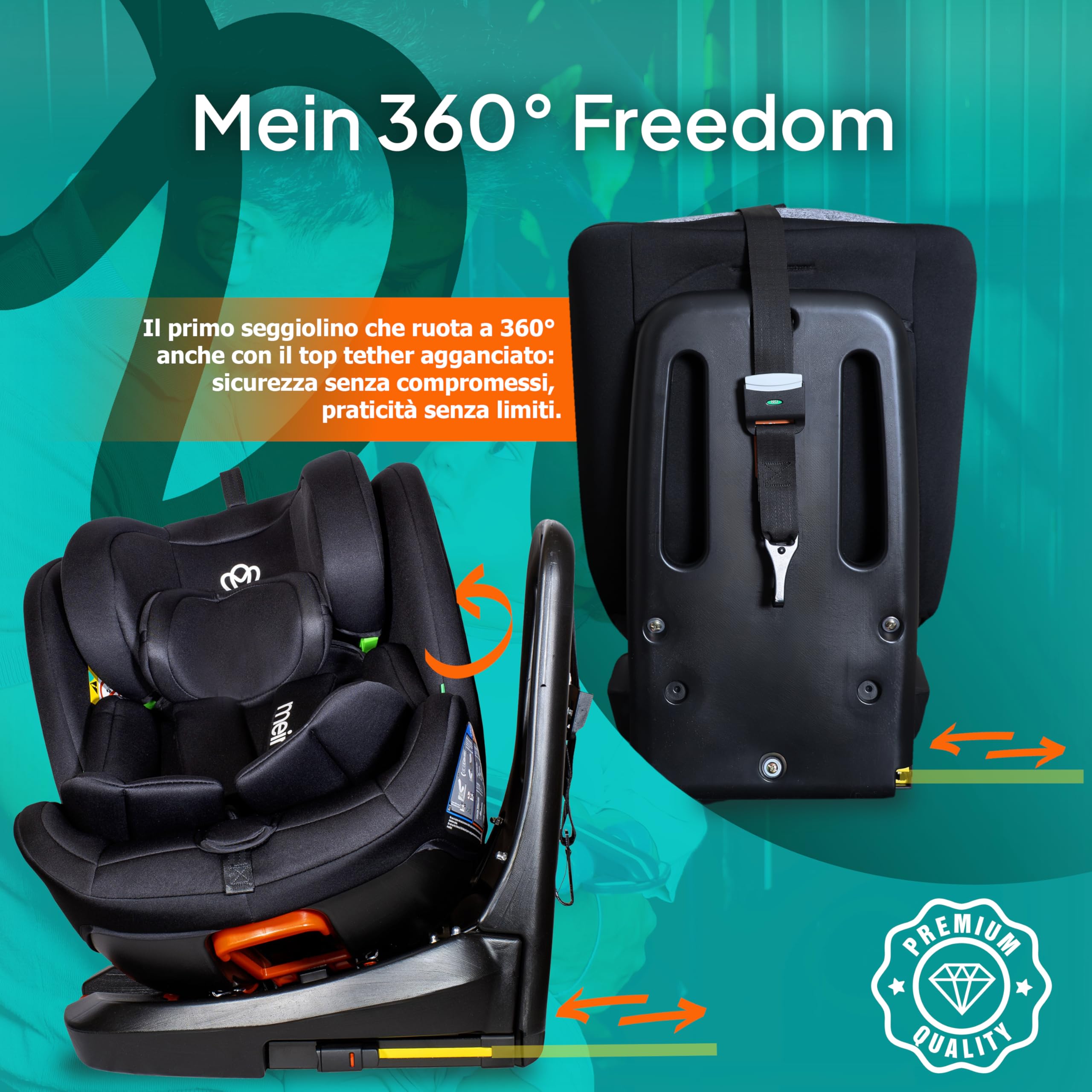 Mein Seggiolino Auto 0-36 kg I-Size Isofix Girevole 360° Reclinabile Gruppo 0+ 1 2 3 fino a 150 cm - 4