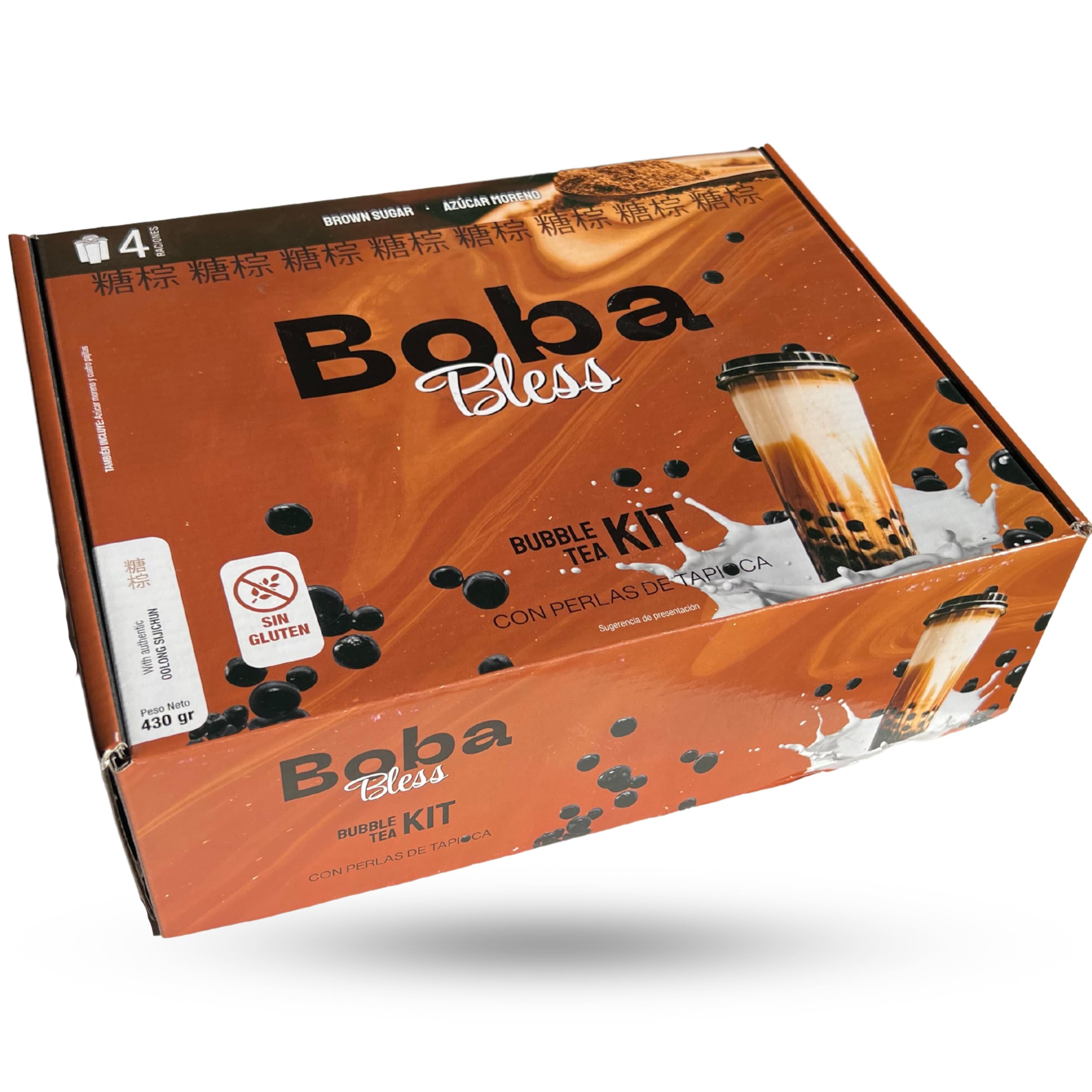 CUTEA™ Kit de té de burbujas - Sabor azúcar moreno - regalo San Valentín - Regalo para hombre y mujer (4 porciones, pajitas incluidas) - Sin gluten