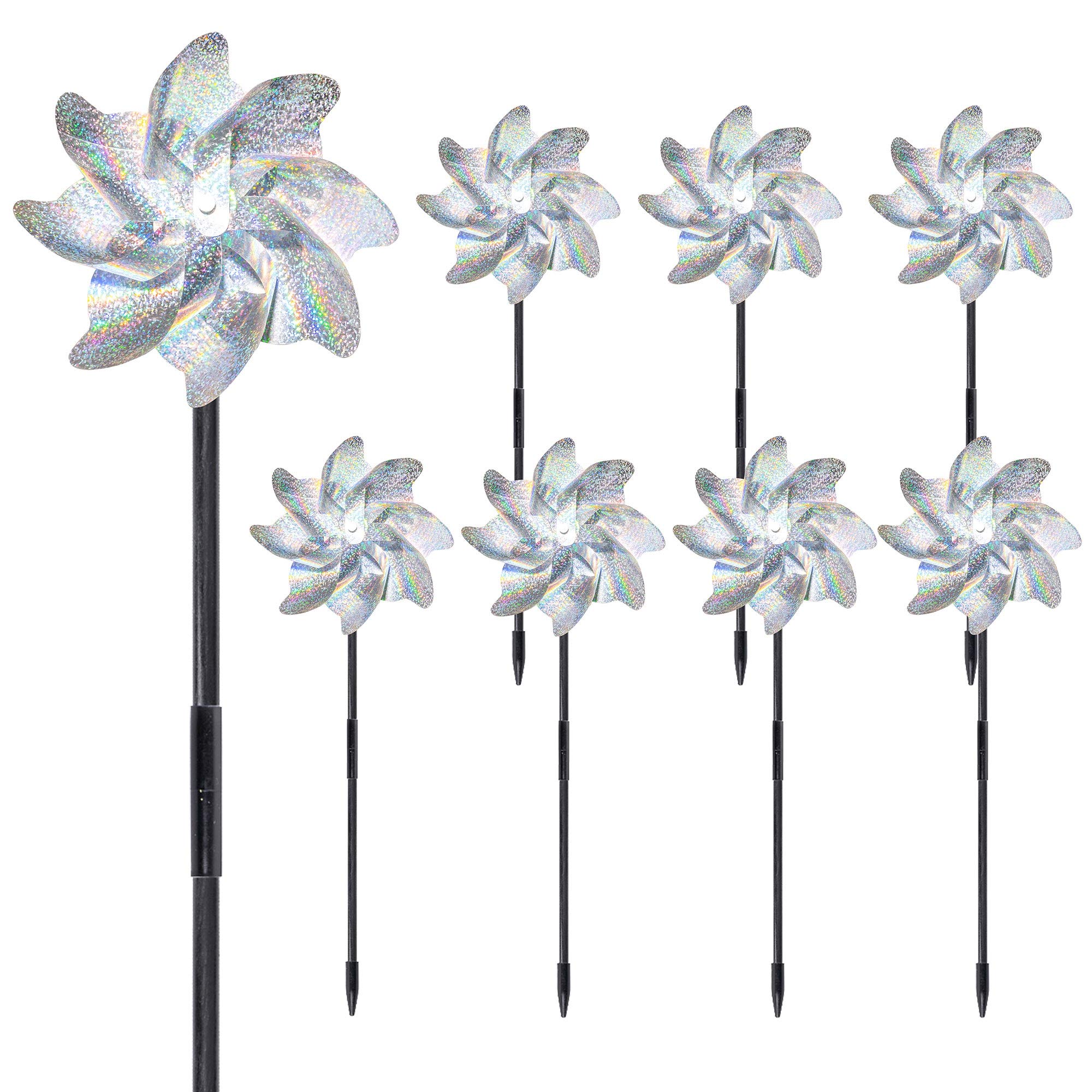 FUNPENY Bird Blinder Repellent Pinwheels, Effectively Reflective Pinwheels, Set of 8 Sparkly Holographic Pin Wheel Spinners Scare Off Birds and Pests for Garden Patio Yard Farm