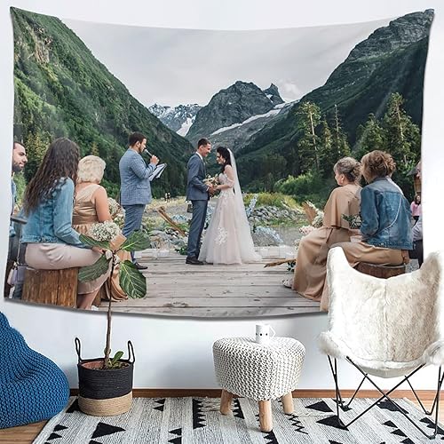 Miniatura 3 de CHENGYANG Tapiz personalizado con nombre y foto para colgar en la pared para boda, cumpleaños, día del padre, regalo del día de la madre y estética