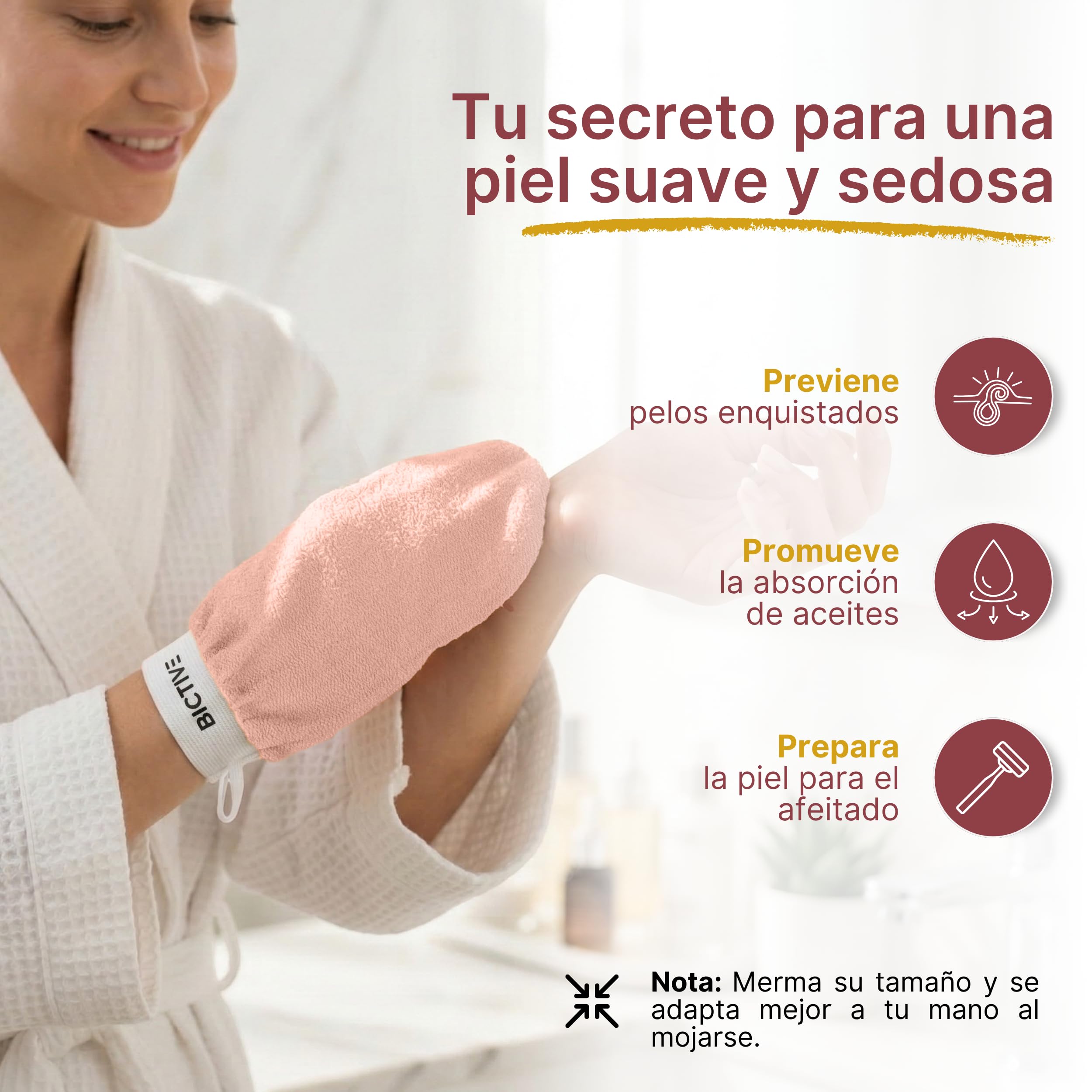 BICTIVE Set de 2 Guantes Exfoliantes Corporales para la Ducha Fabricados en Fibras de Origen Vegetal. Guante de Crin para Eliminar Piel Muerta. Manopla Kessa Hammam, Mejora la Apariencia de la Piel - 4