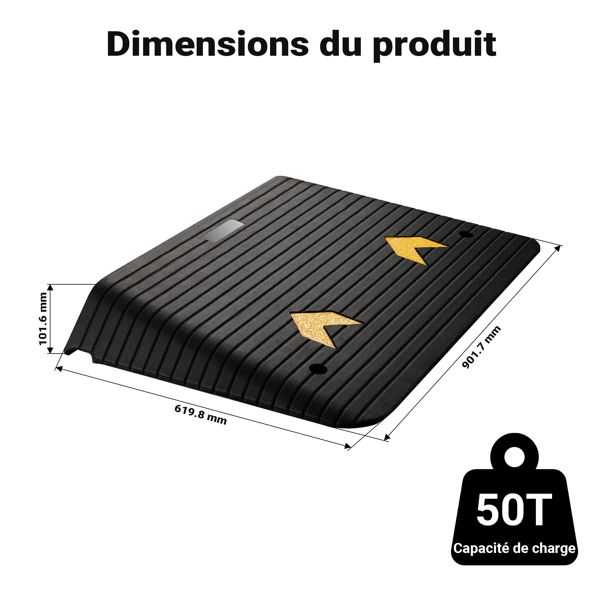 Wiltec Rampe d’accès – 902 x 620 x 102 mm – Capacité Max. 50 t – en Caoutchouc – Handicapés, Fauteuil Roulant & Déambulateur – Surface antidérapante